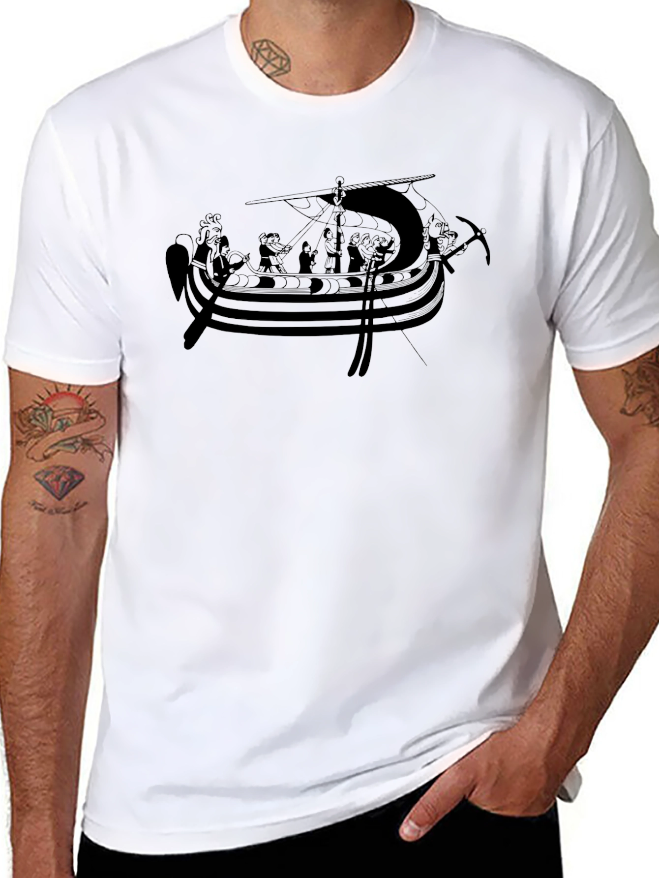 Viking Ship Graphic Tee - Black Cotton Blend