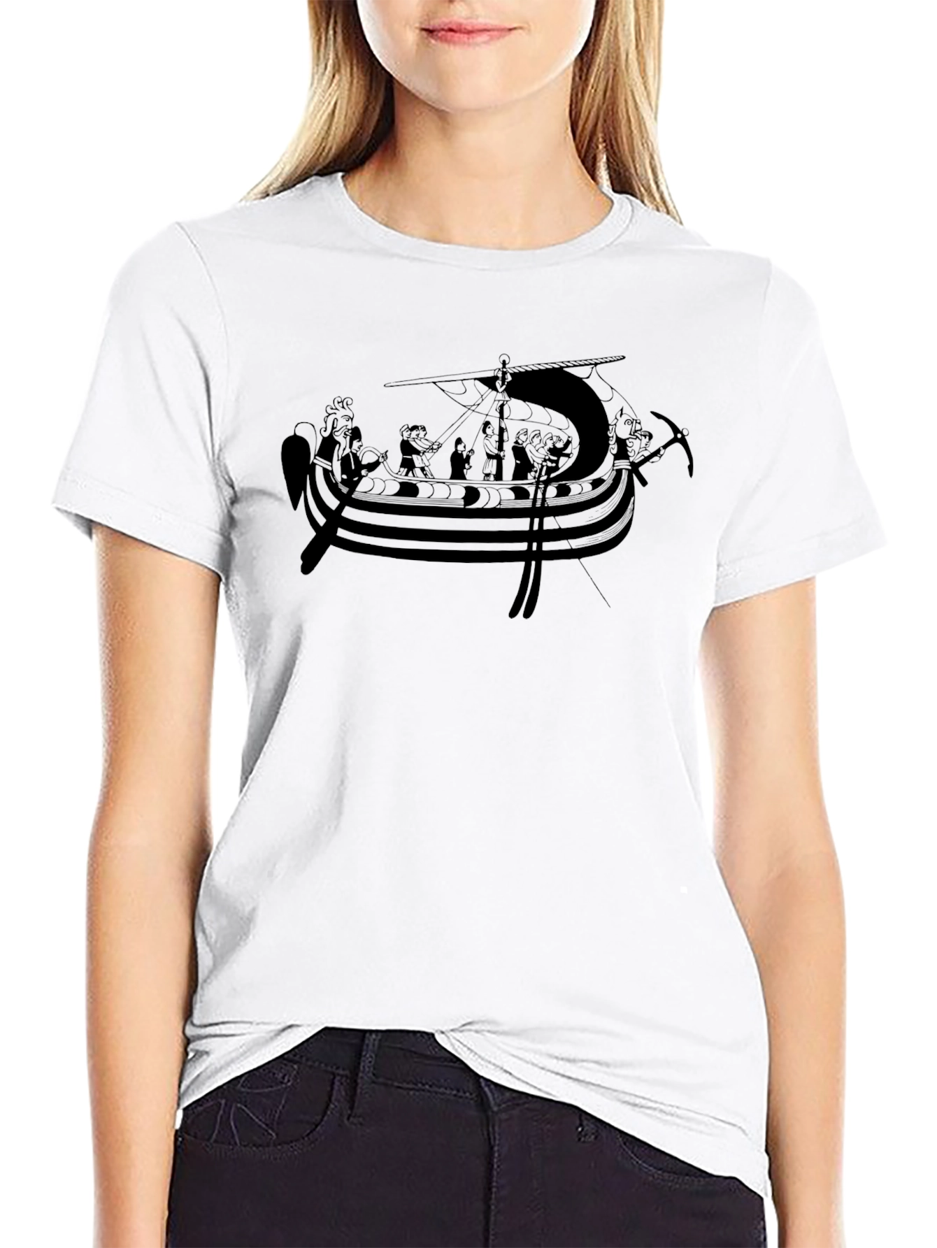Viking Ship Graphic Tee - Black Cotton Blend