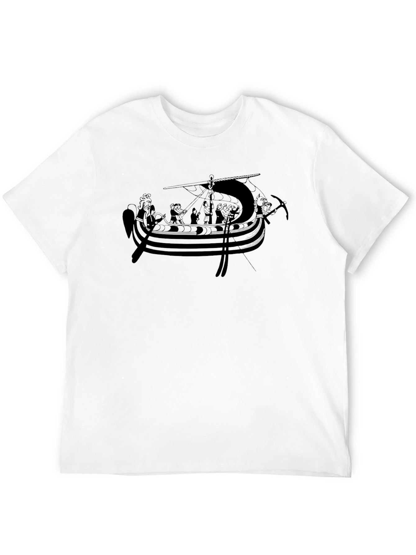 Viking Ship Graphic Tee - Black Cotton Blend