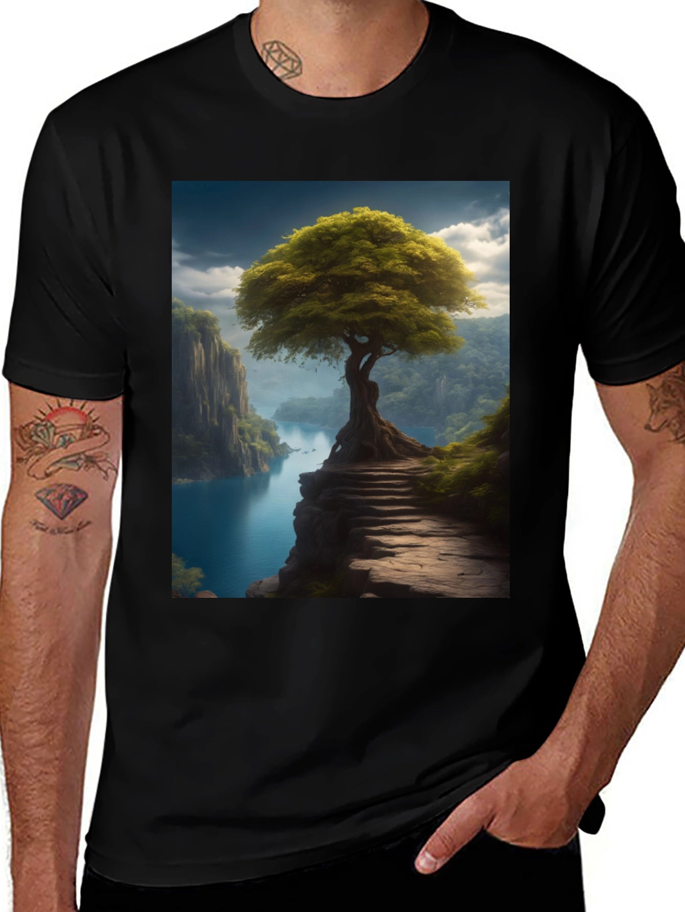 Nature Tree Graphic Tee - Mens Black T-Shirt
