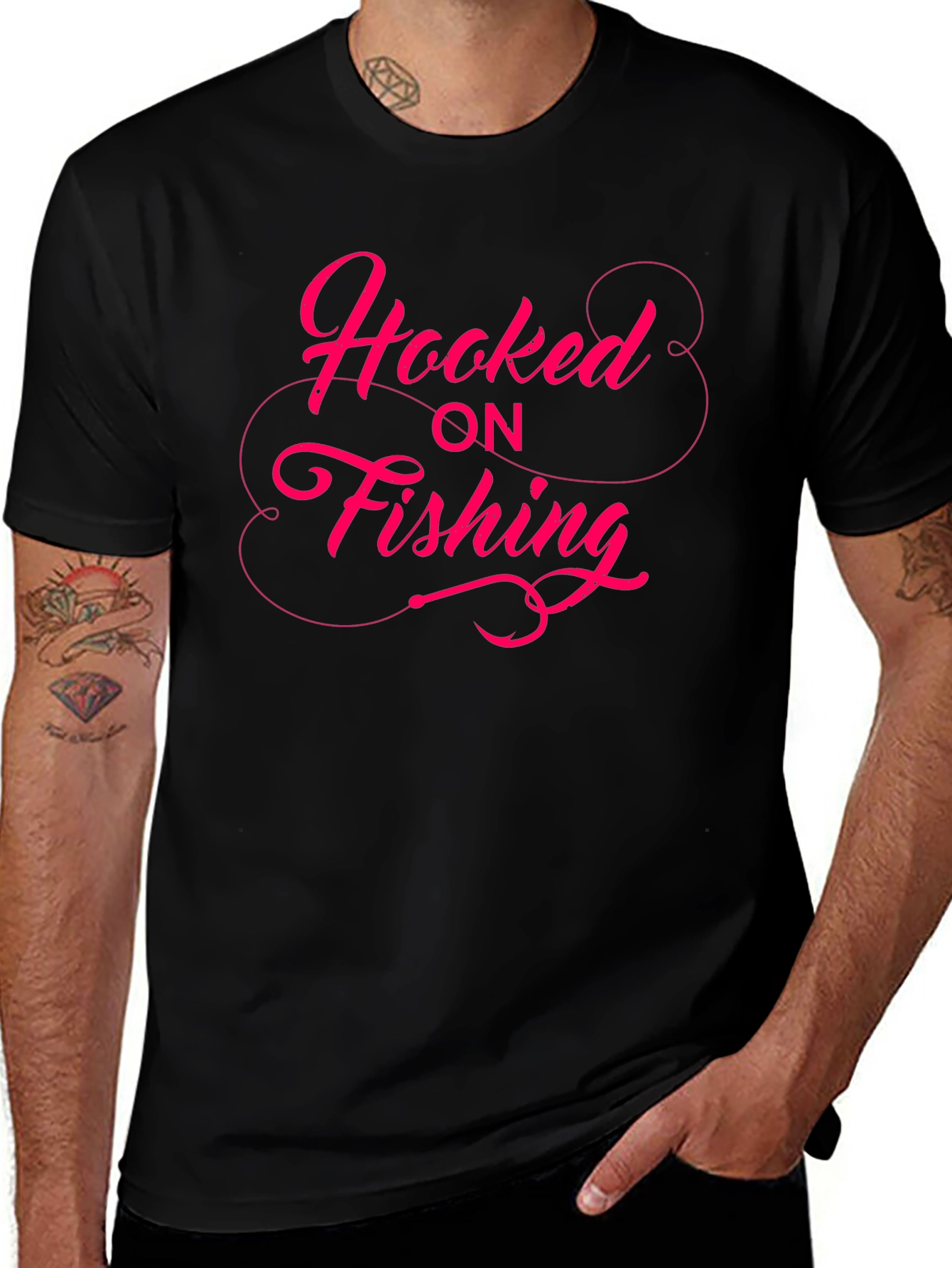 Hooked on Fishing Graphic Tee - Black T-Shirt