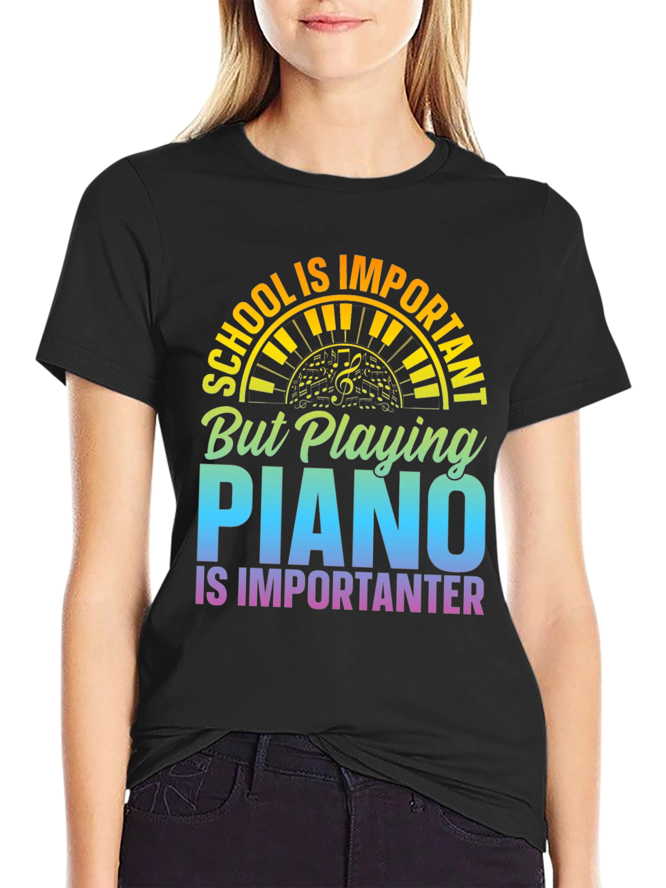 Piano is Importanter Black T-Shirt