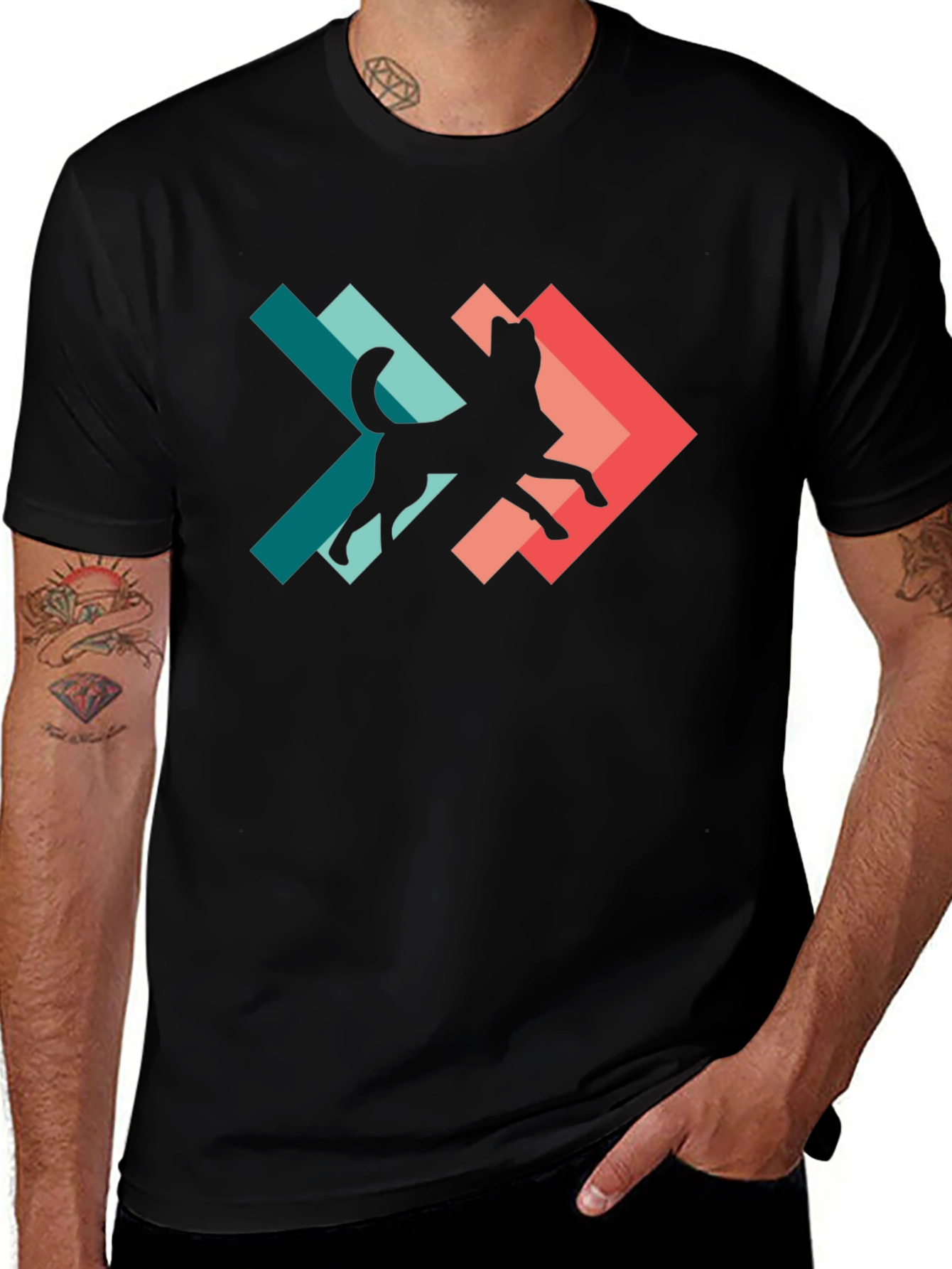 Geometric Dog Silhouette Graphic Tee - Modern Style