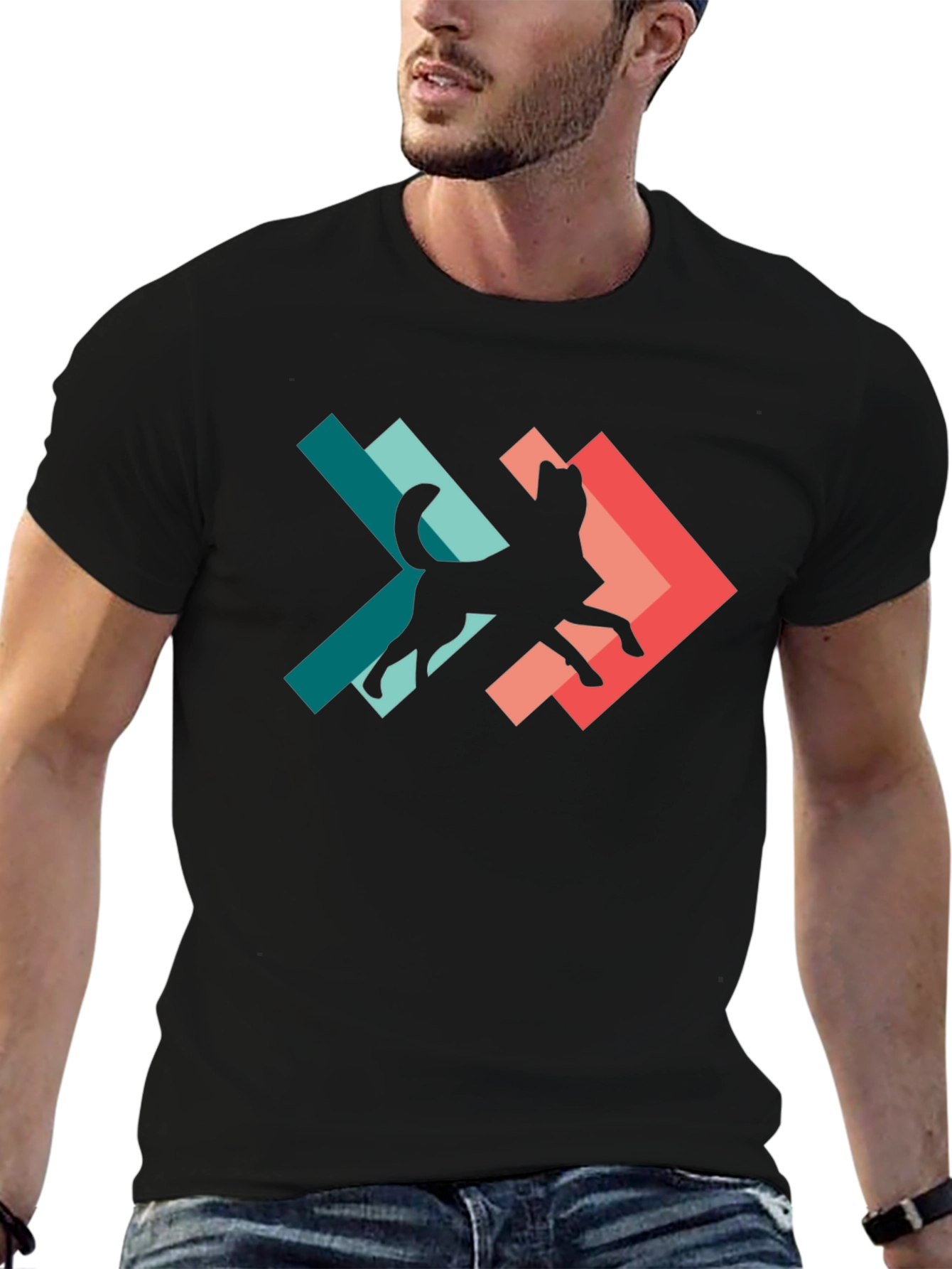Geometric Dog Silhouette Graphic Tee - Modern Style