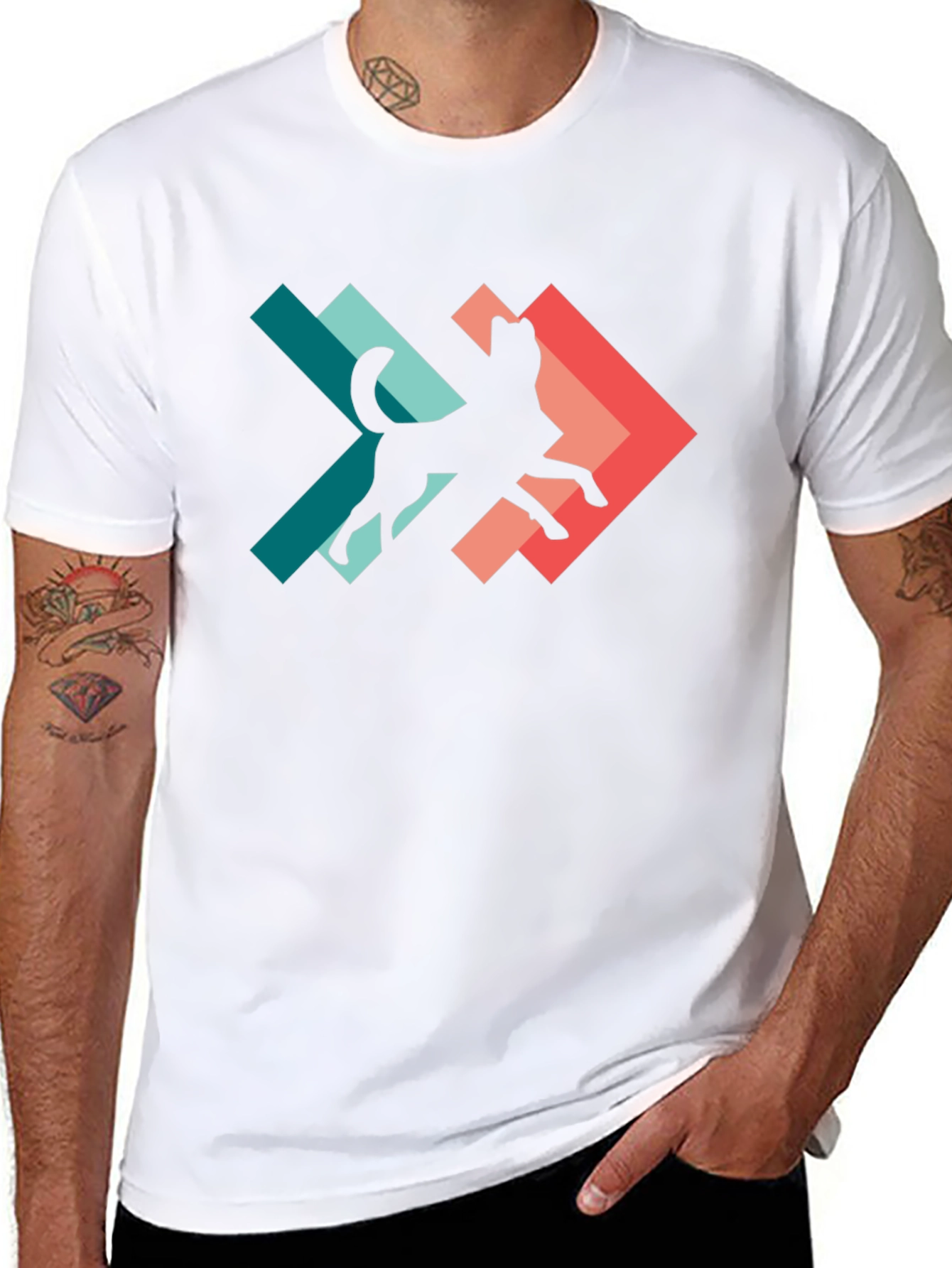 Geometric Dog Silhouette Graphic Tee - Modern Style