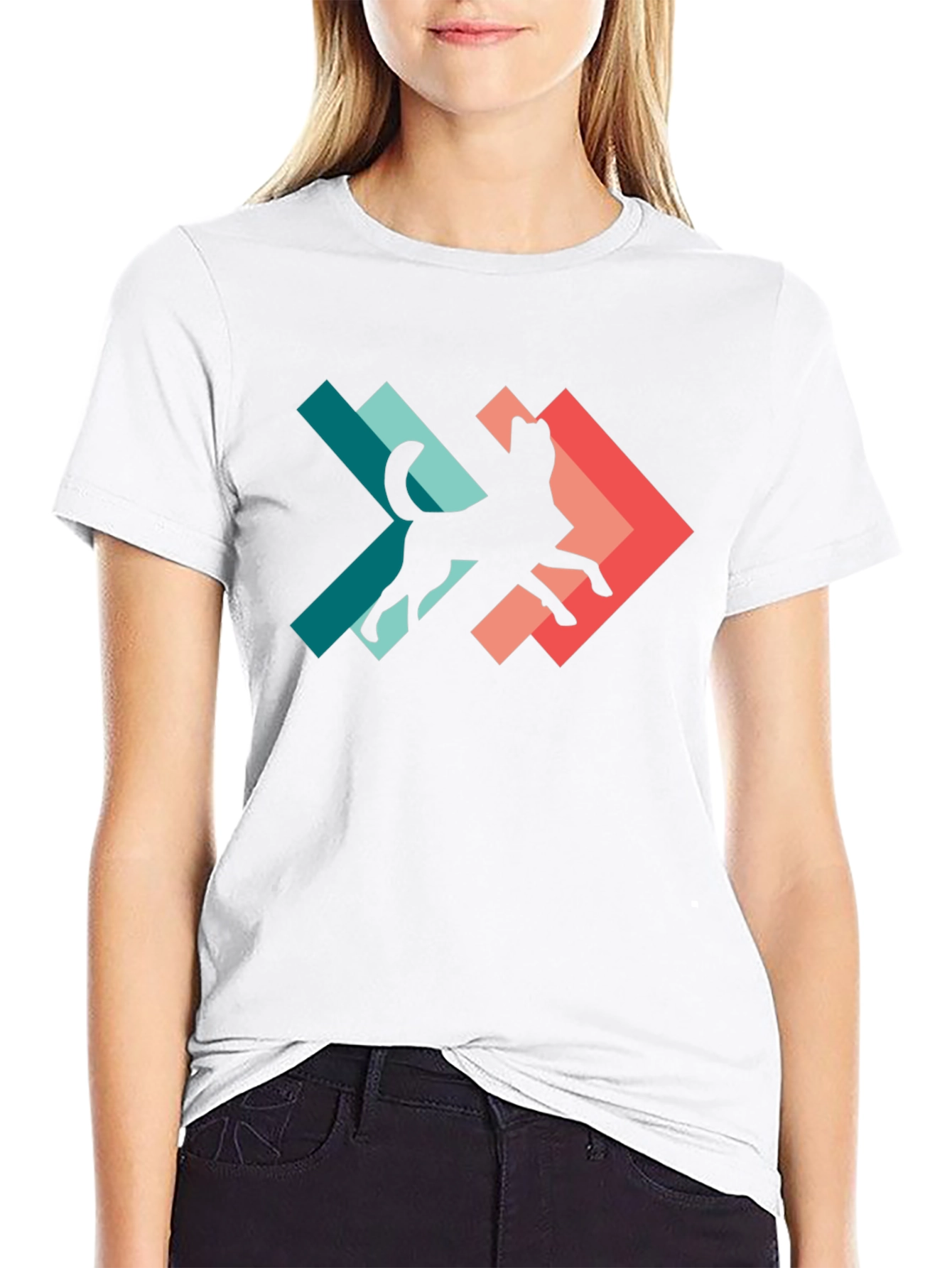 Geometric Dog Silhouette Graphic Tee - Modern Style