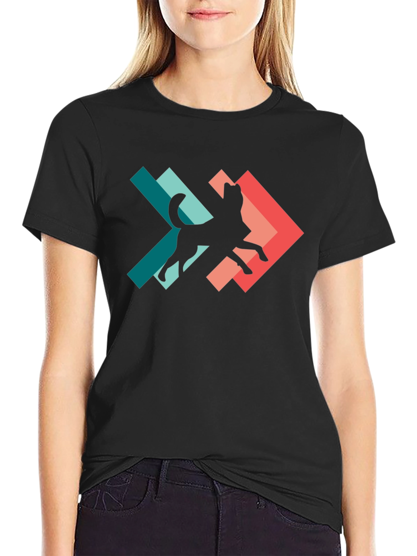 Geometric Dog Silhouette Graphic Tee - Modern Style