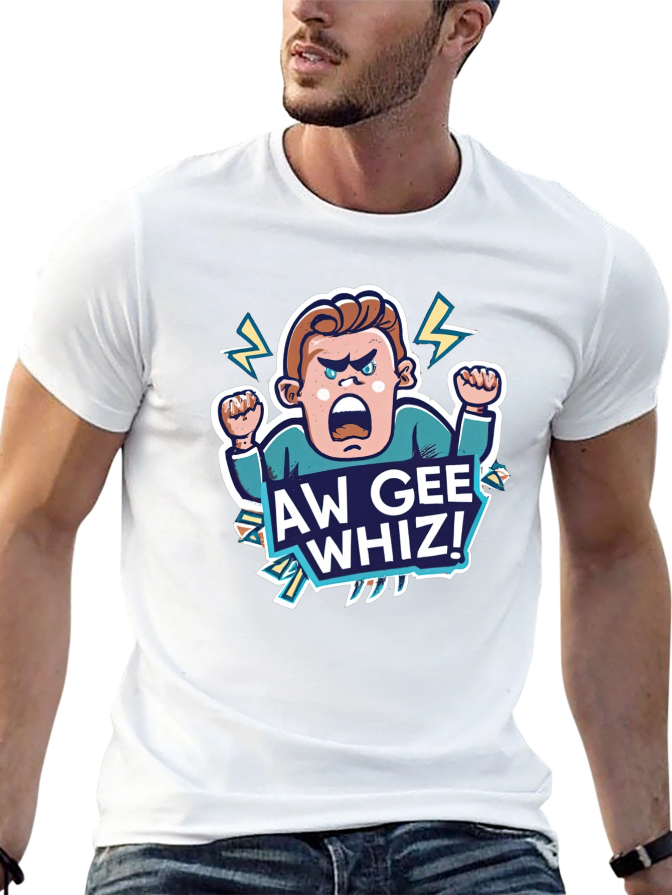Aw Gee Whiz! Cartoon Graphic Black T-Shirt
