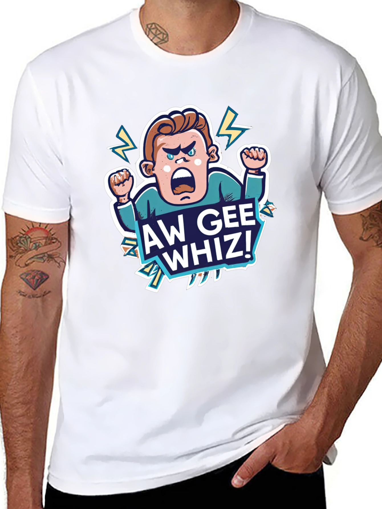 Aw Gee Whiz! Cartoon Graphic Black T-Shirt