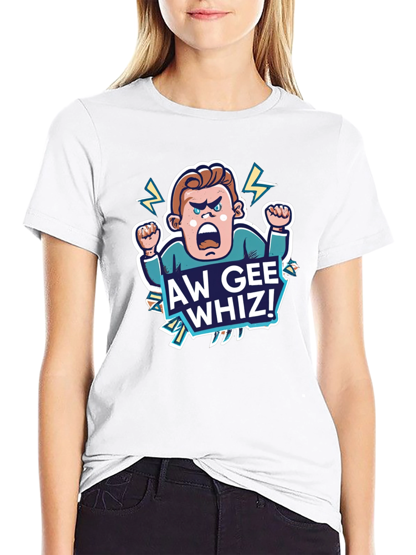 Aw Gee Whiz! Cartoon Graphic Black T-Shirt