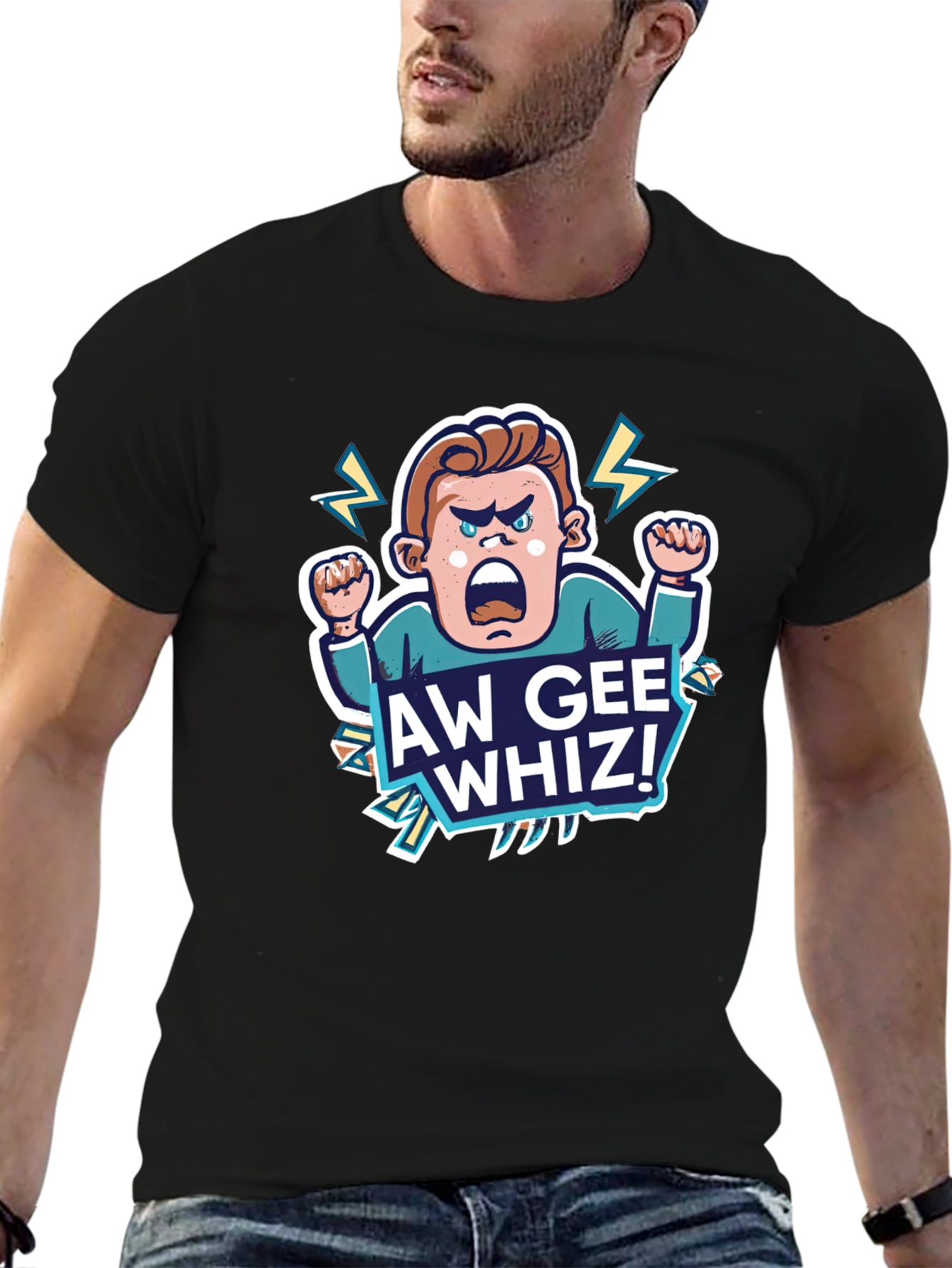 Aw Gee Whiz! Cartoon Graphic Black T-Shirt