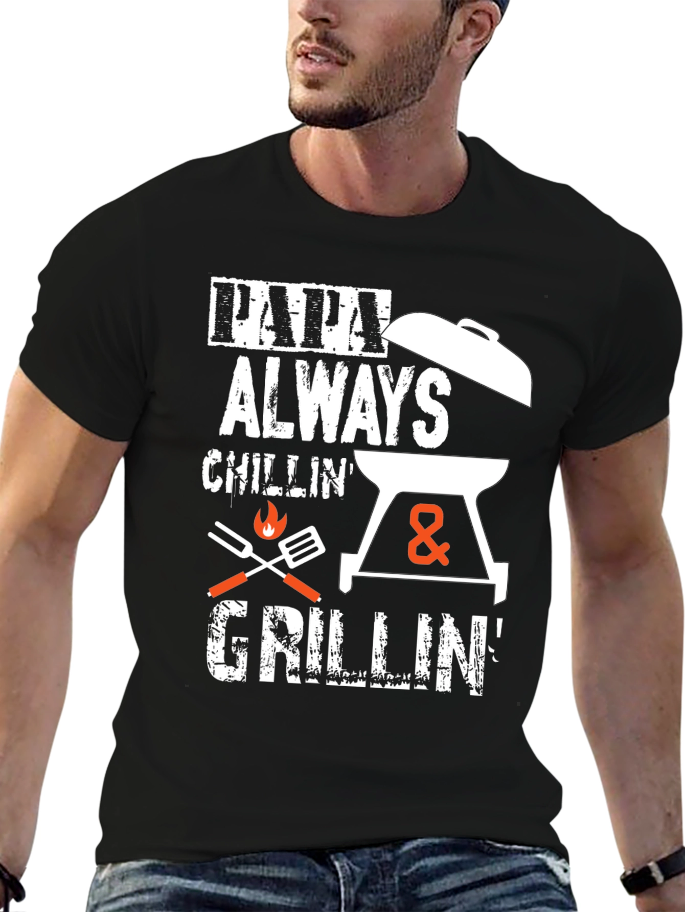 Papa Always Chillin & Grillin Black Graphic T-Shirt