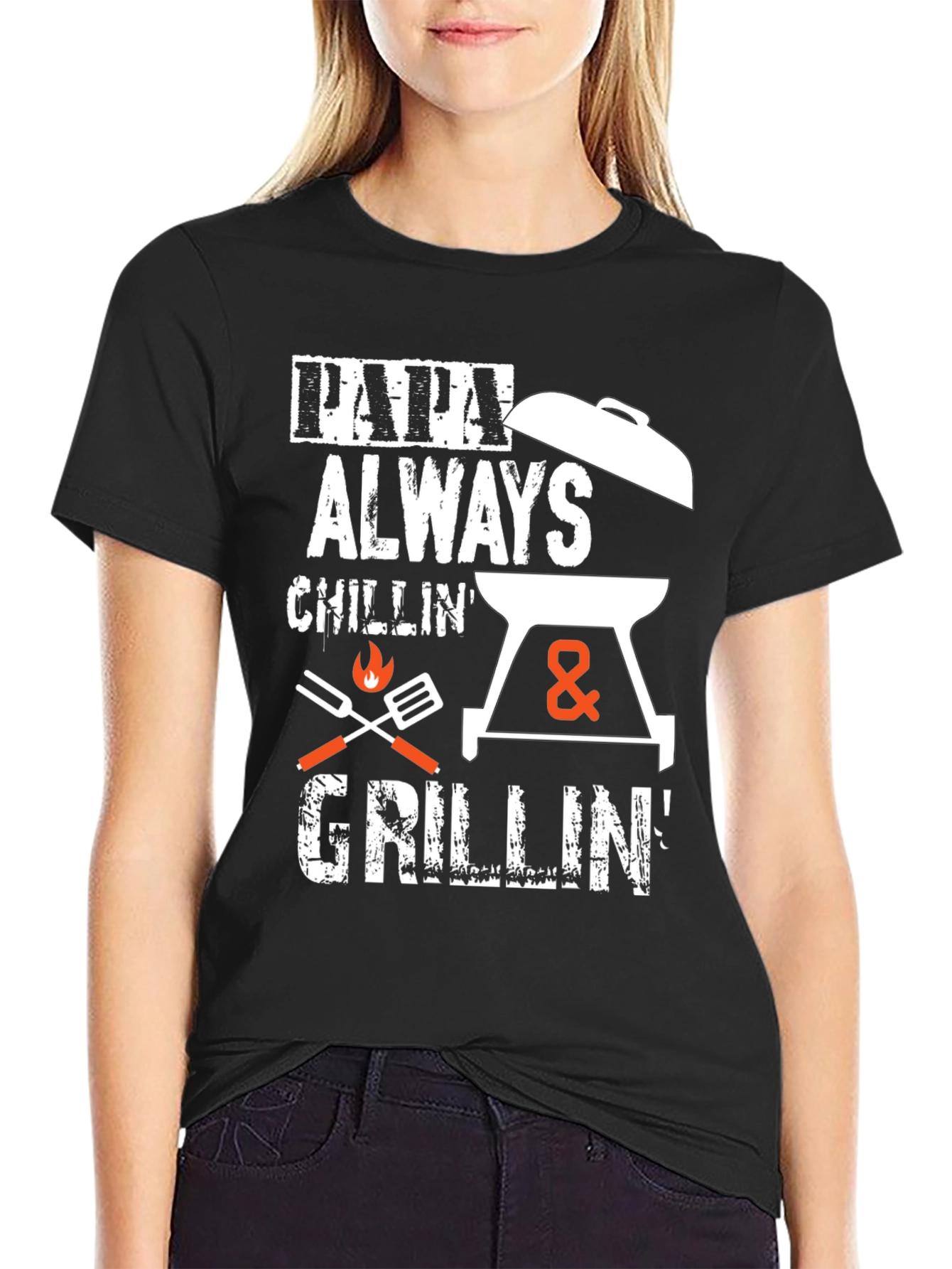 Papa Always Chillin & Grillin Black Graphic T-Shirt