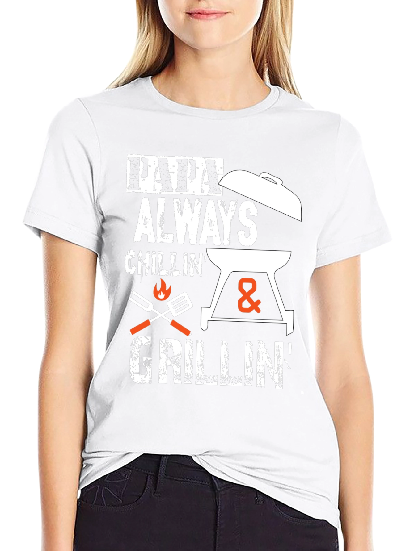 Papa Always Chillin & Grillin Black Graphic T-Shirt
