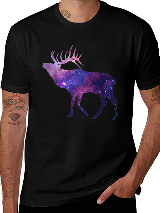 Galaxy Elk Graphic Tee - Black Short Sleeve T-Shirt