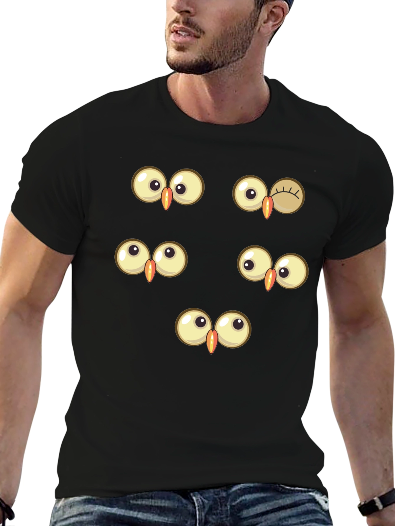 Funny Owl Eyes Graphic Tee - Black Cotton T-Shirt