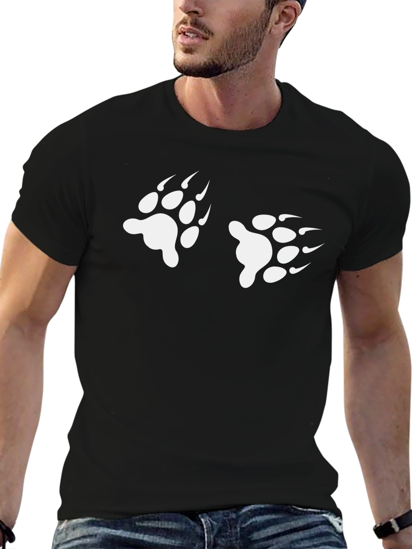 Black T-Shirt with White Paw Prints