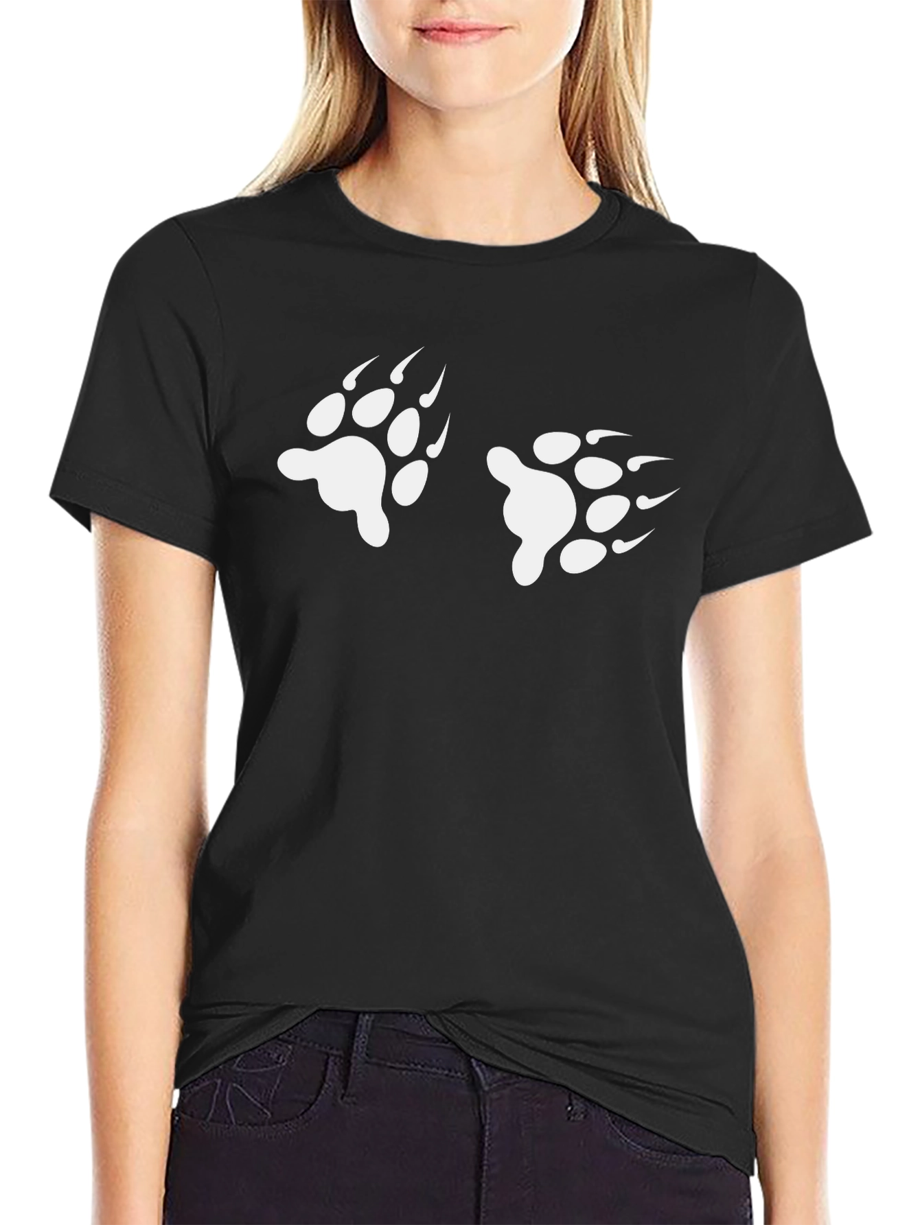 Black T-Shirt with White Paw Prints