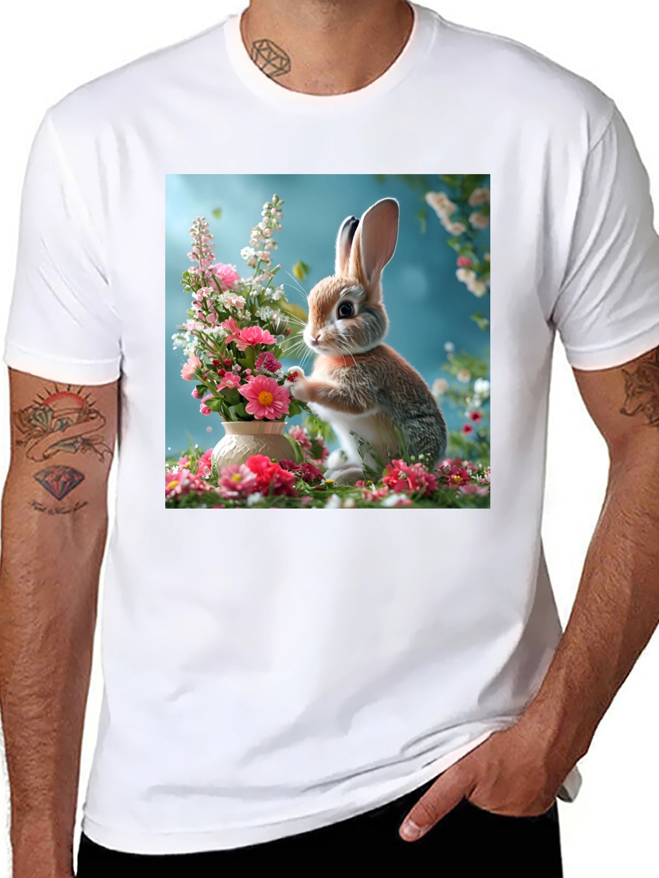 Bunny & Floral Arrangement Graphic Tee