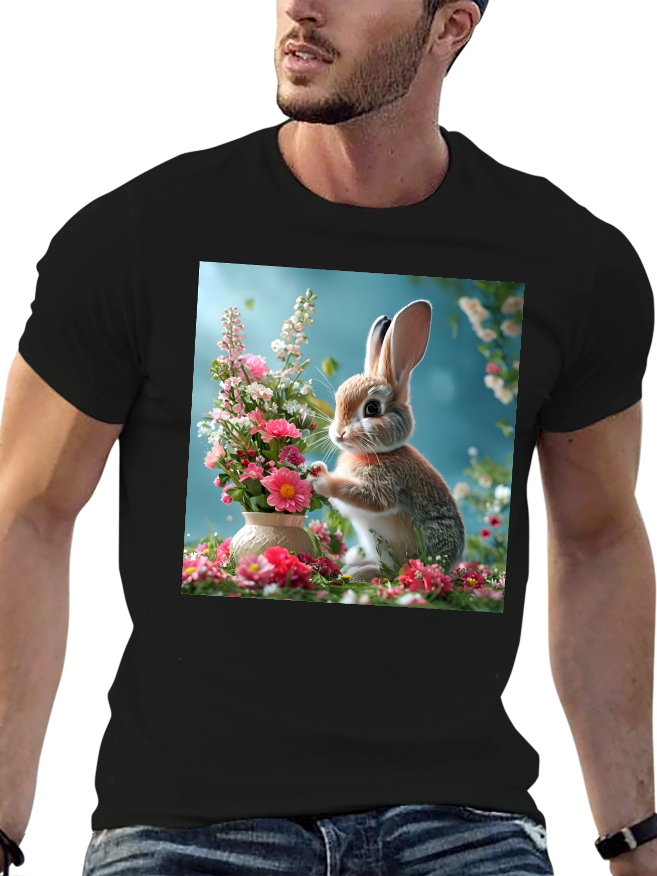 Bunny & Floral Arrangement Graphic Tee