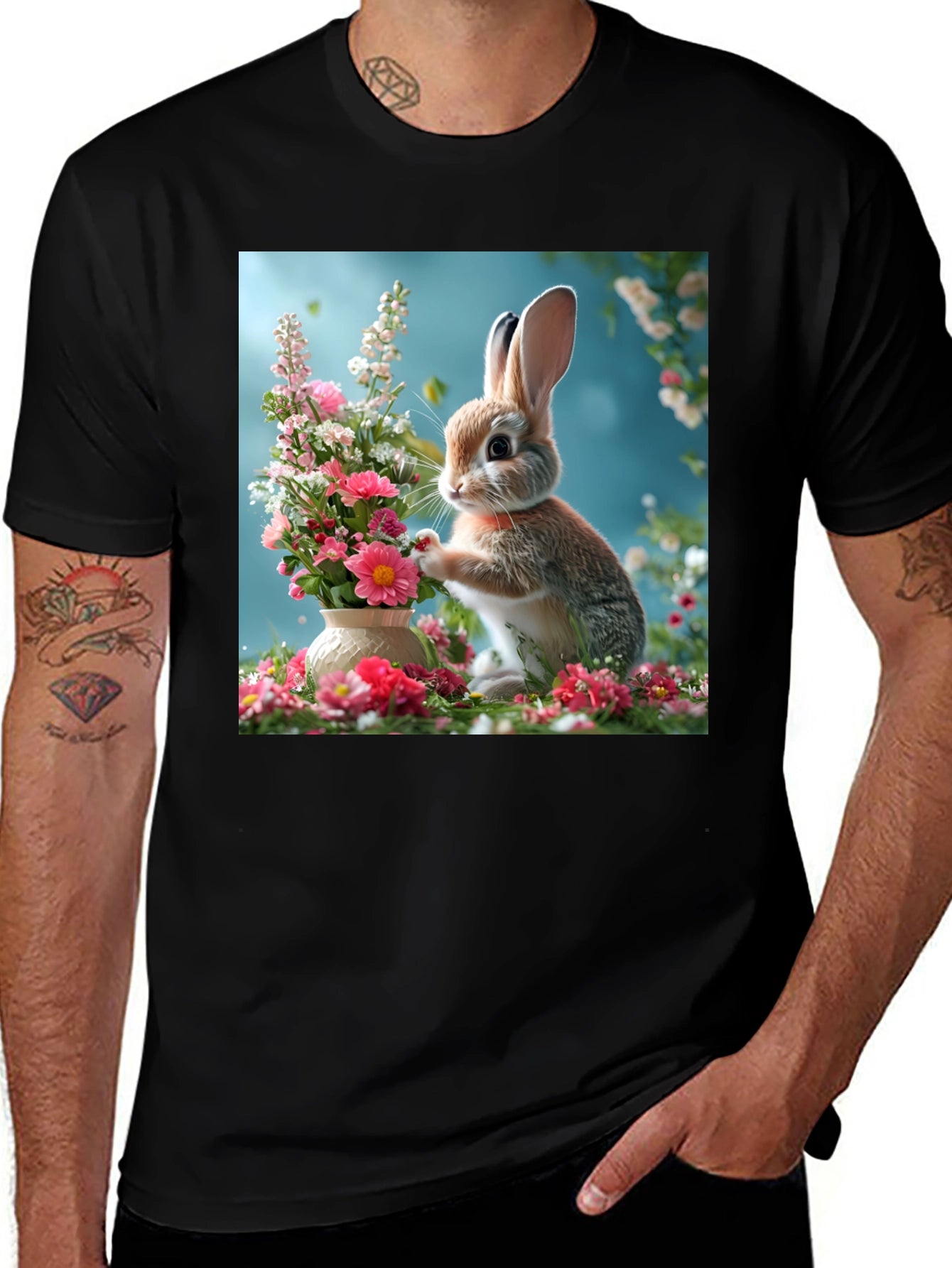 Bunny & Floral Arrangement Graphic Tee