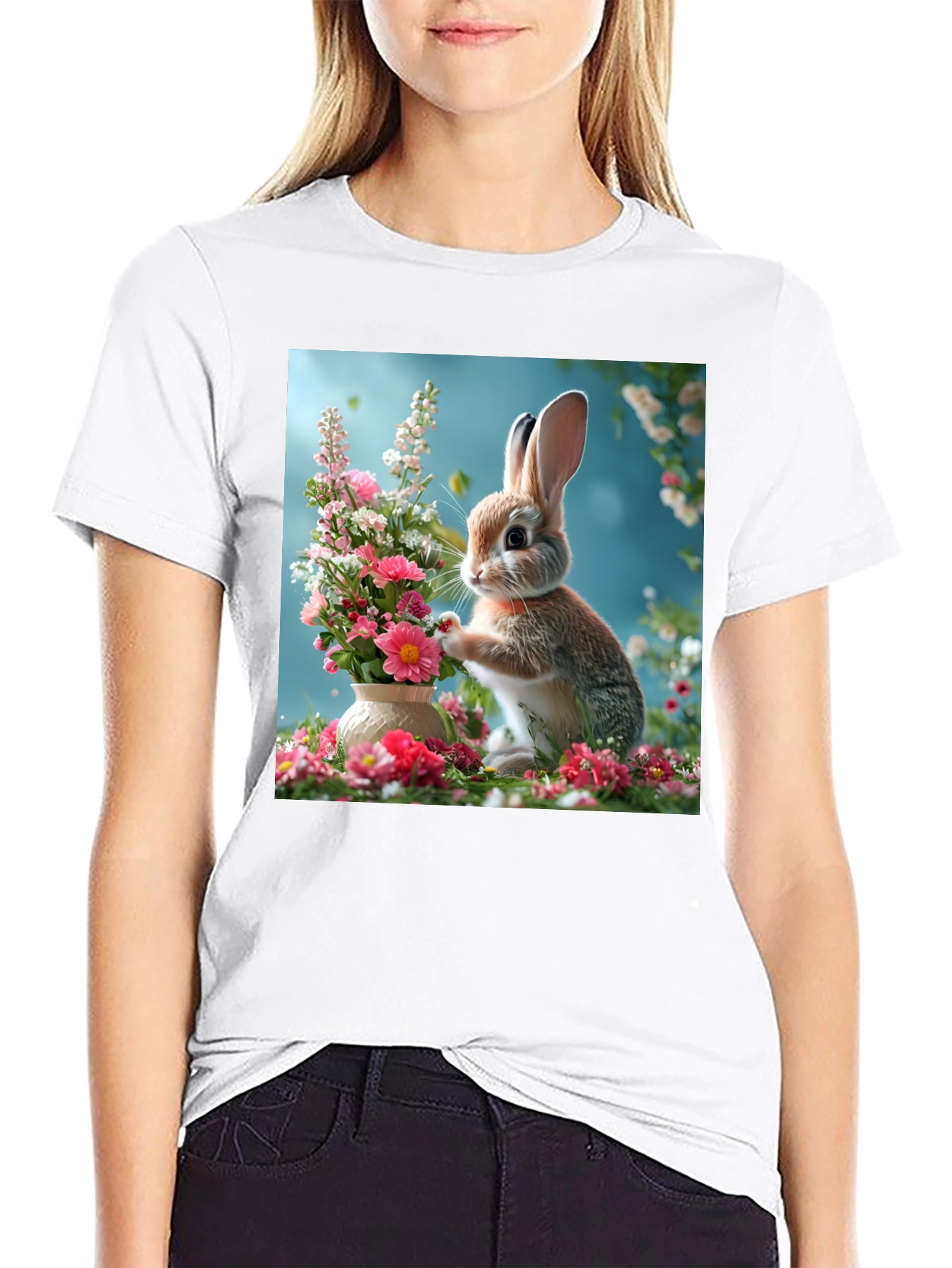 Bunny & Floral Arrangement Graphic Tee