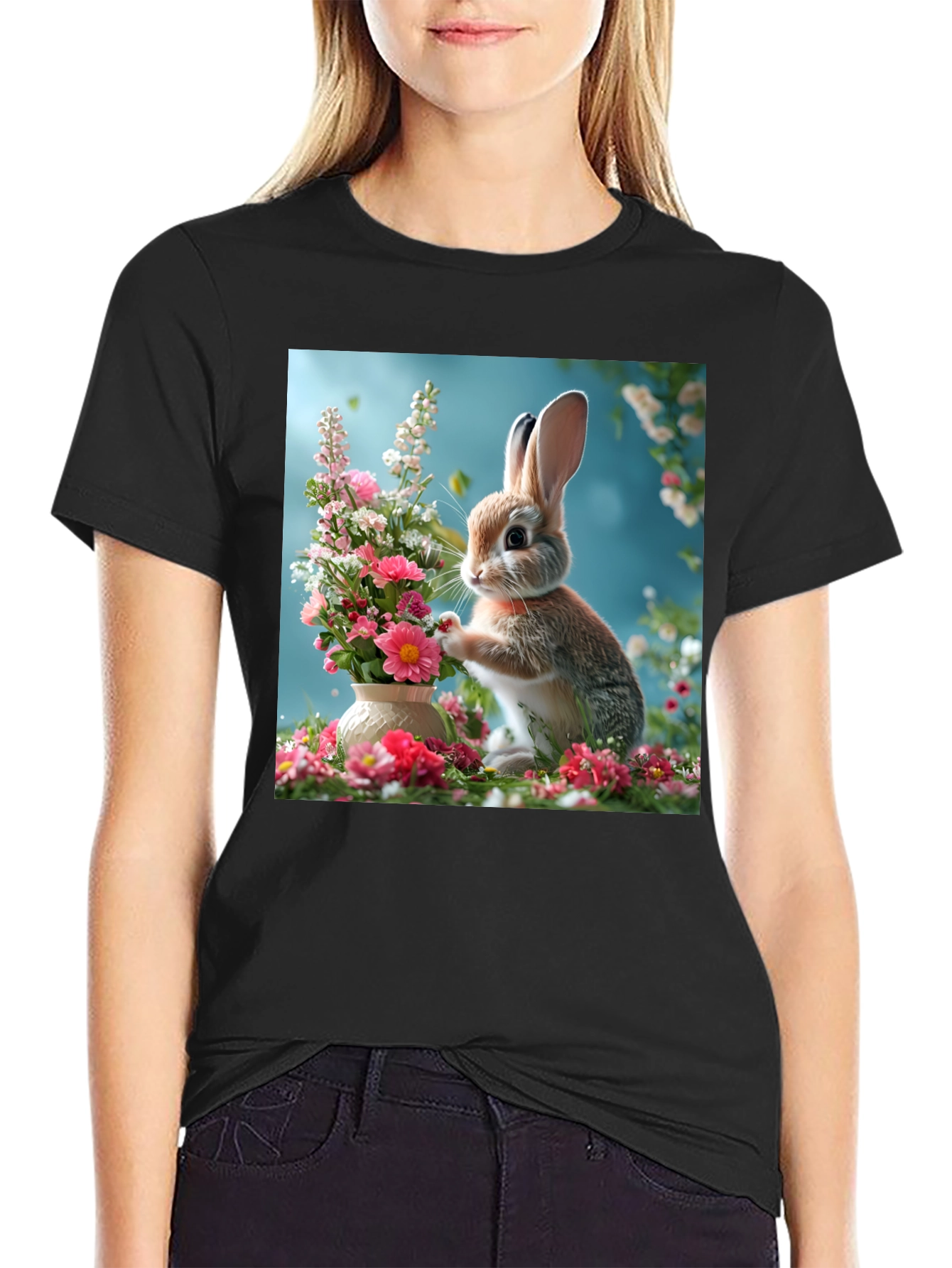 Bunny & Floral Arrangement Graphic Tee