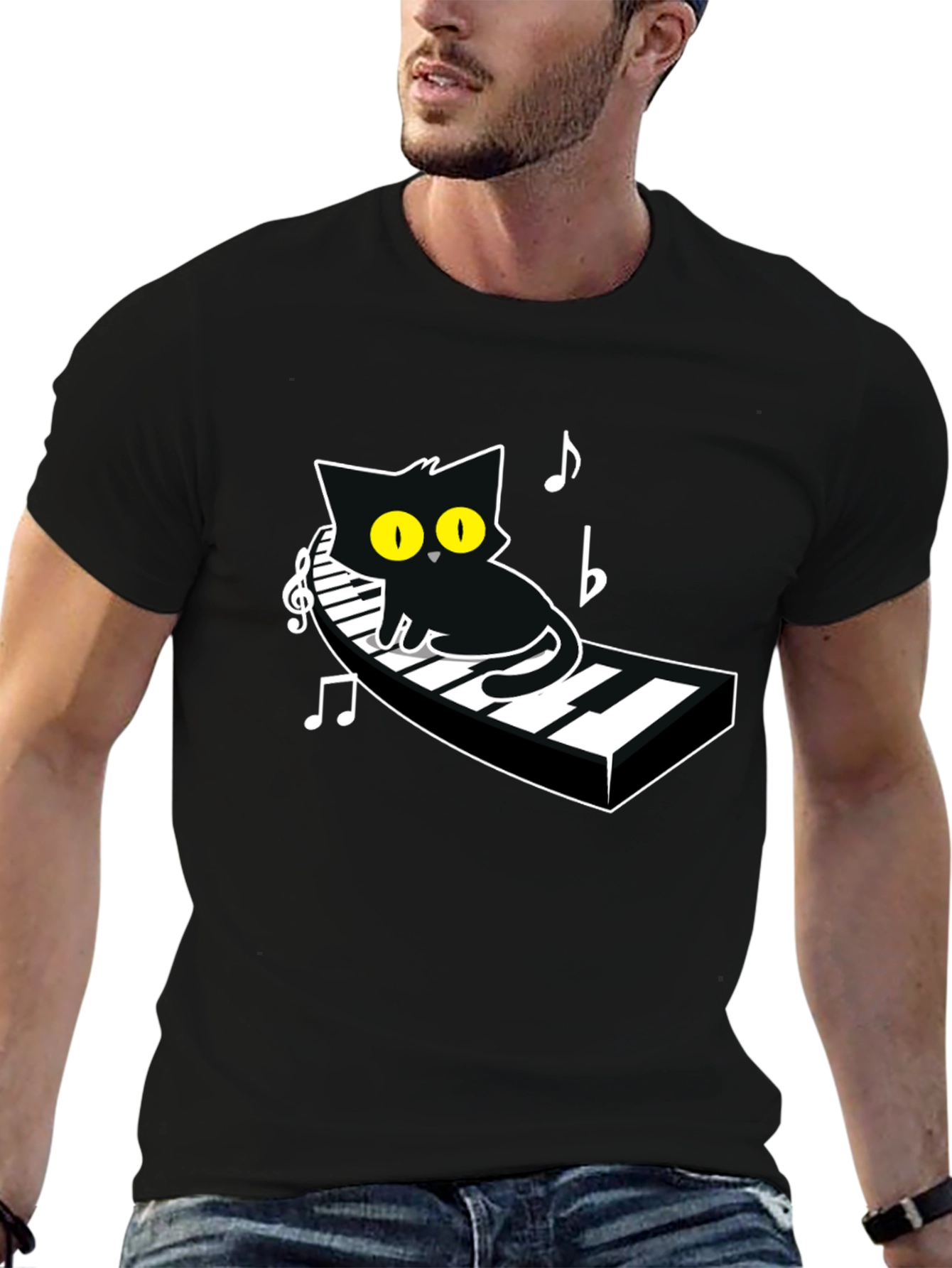 Cool Cat Piano Player Graphic Tee