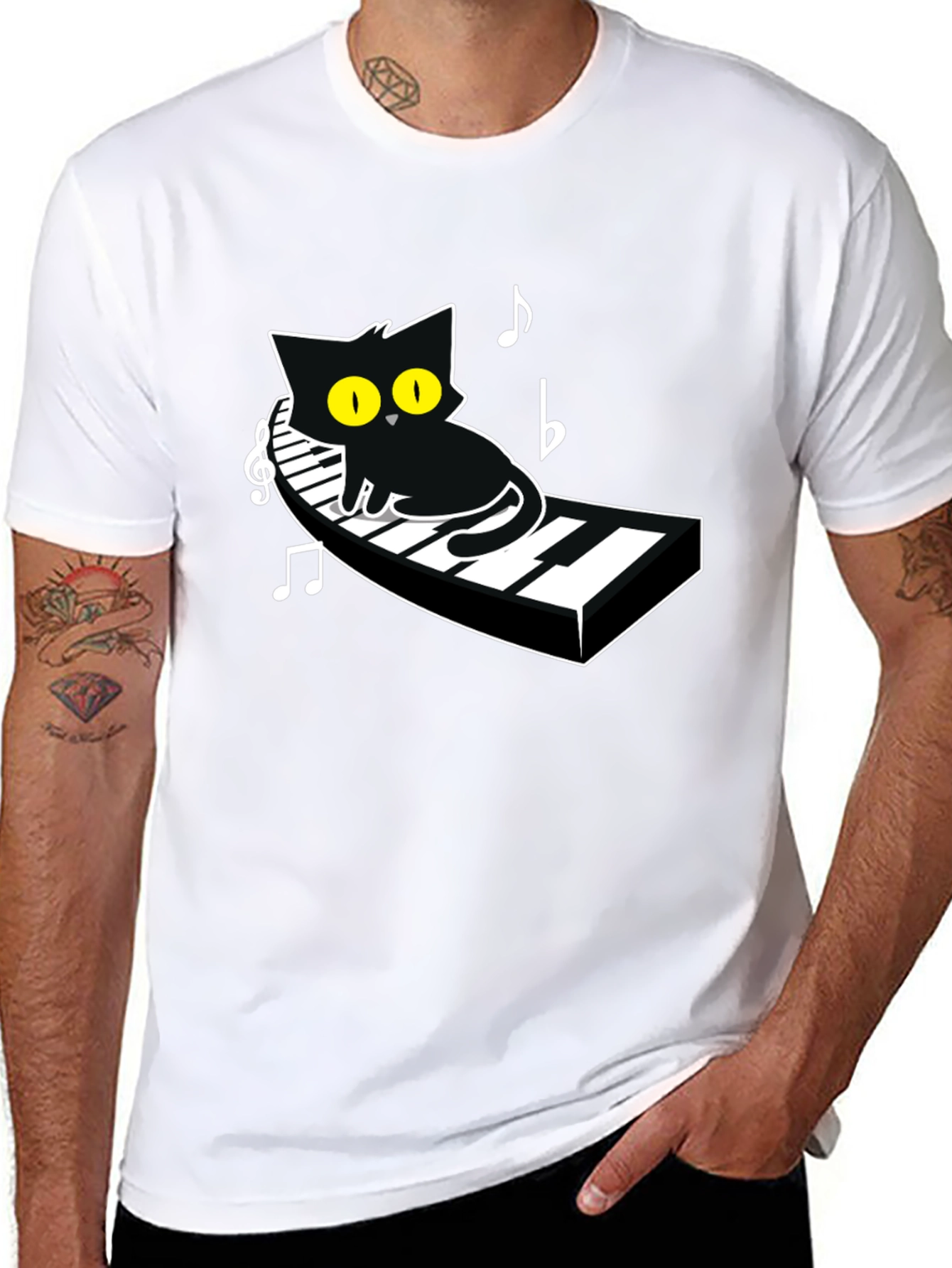 Cool Cat Piano Player Graphic Tee