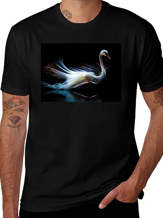 Swan Graphic Tee - Black Cotton Casual Style