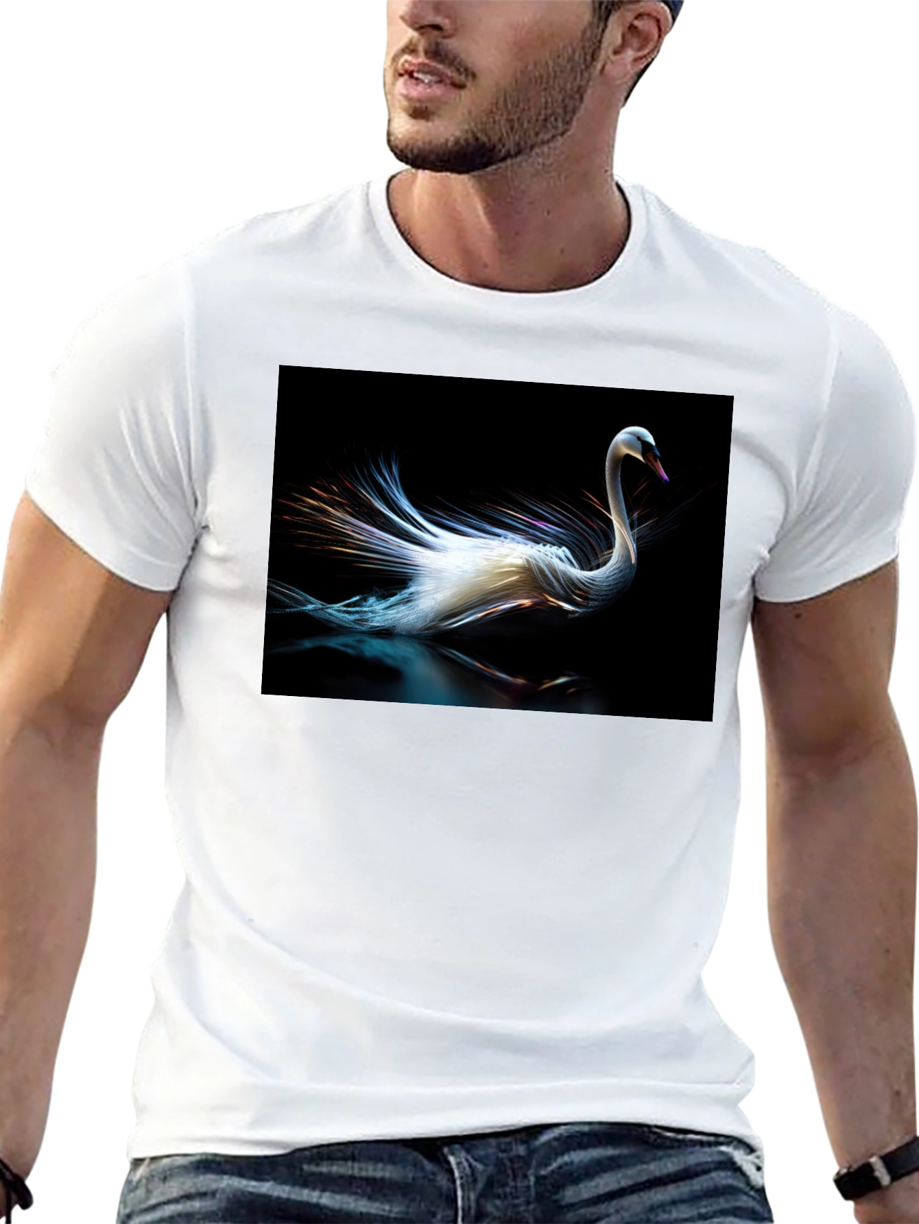Swan Graphic Tee - Black Cotton Casual Style