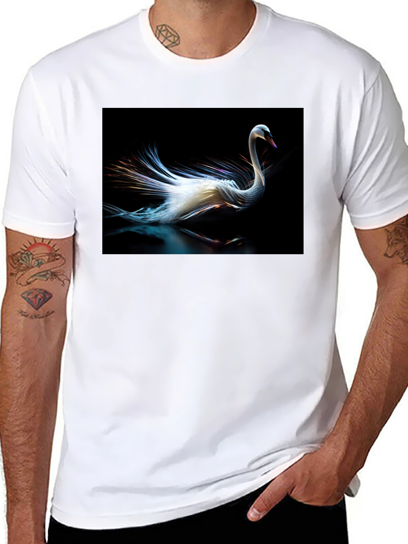 Swan Graphic Tee - Black Cotton Casual Style