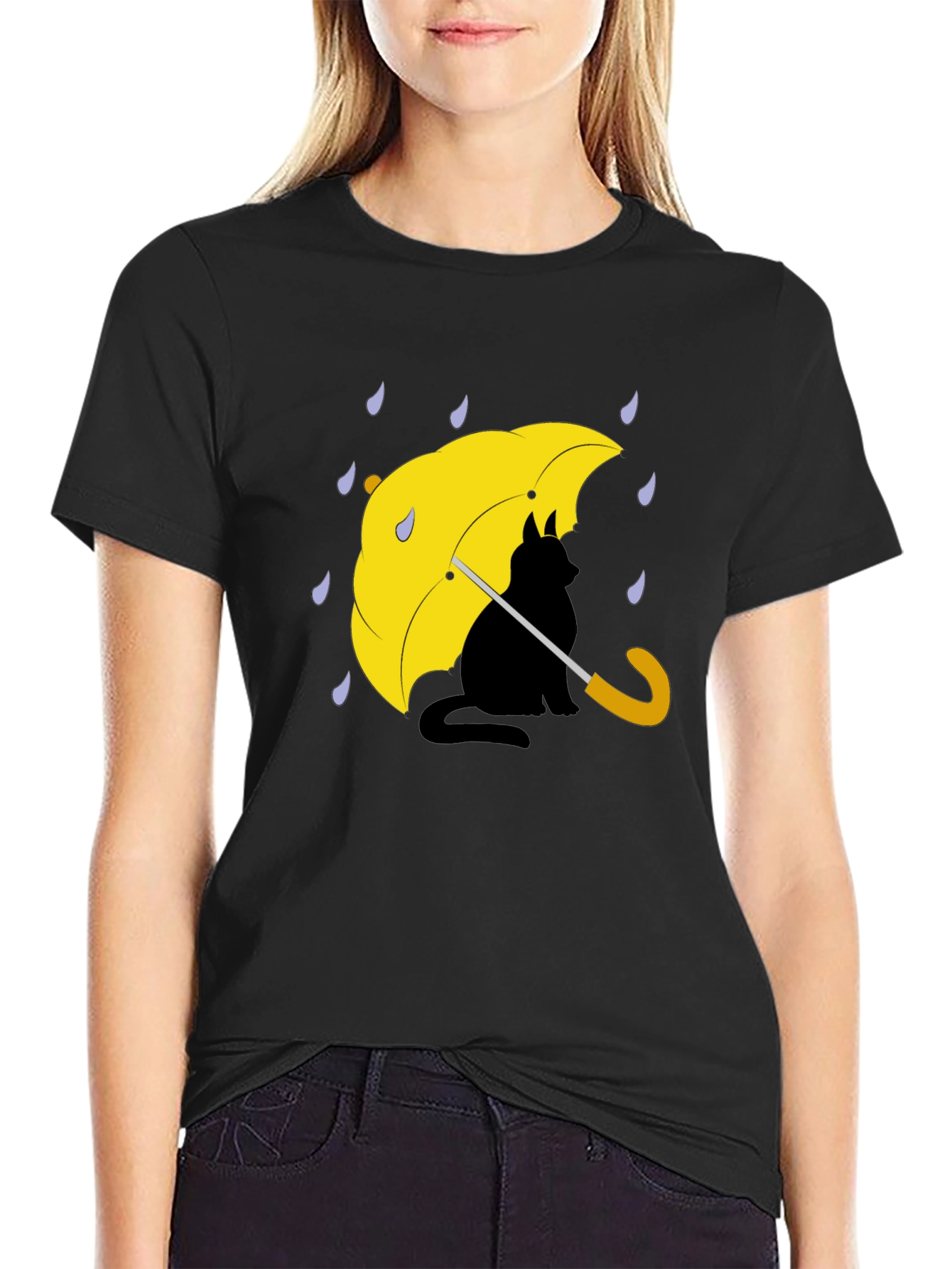 Cat Under Umbrella Graphic Tee