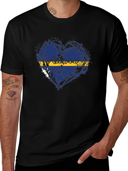 Nauru Flag Heart T-Shirt - Distressed Design