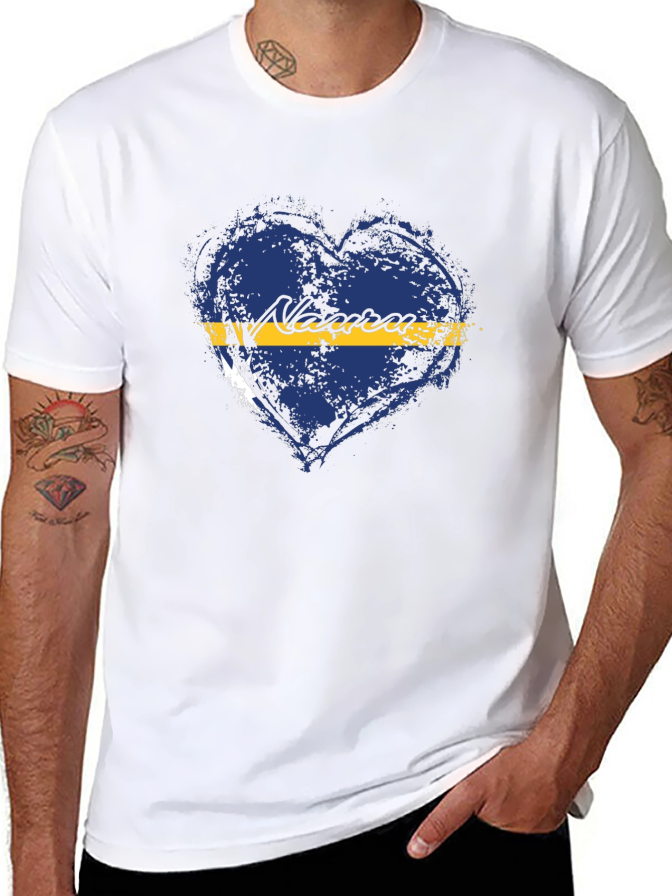 Nauru Flag Heart T-Shirt - Distressed Design