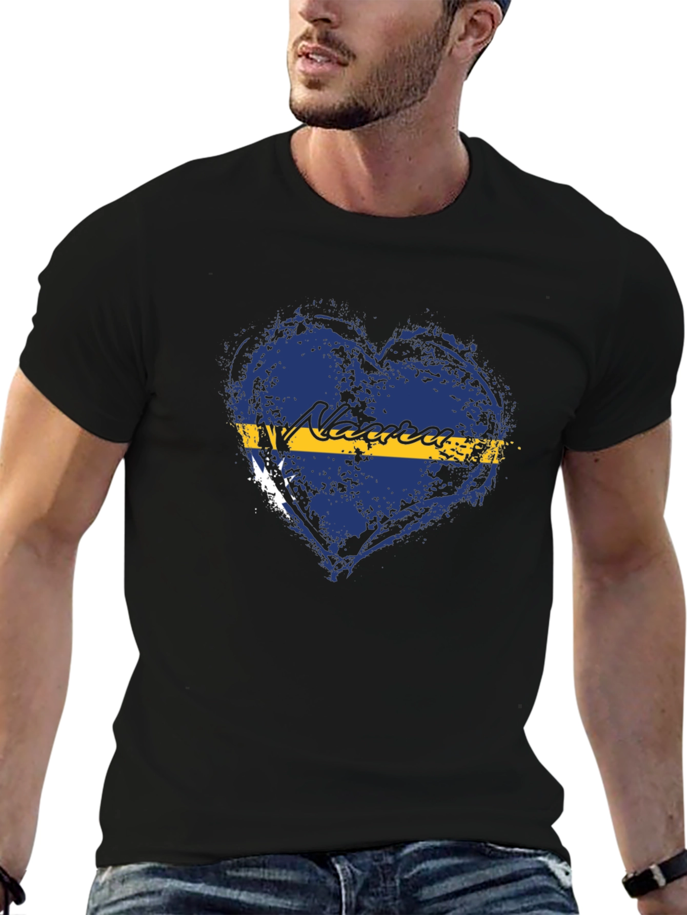 Nauru Flag Heart T-Shirt - Distressed Design