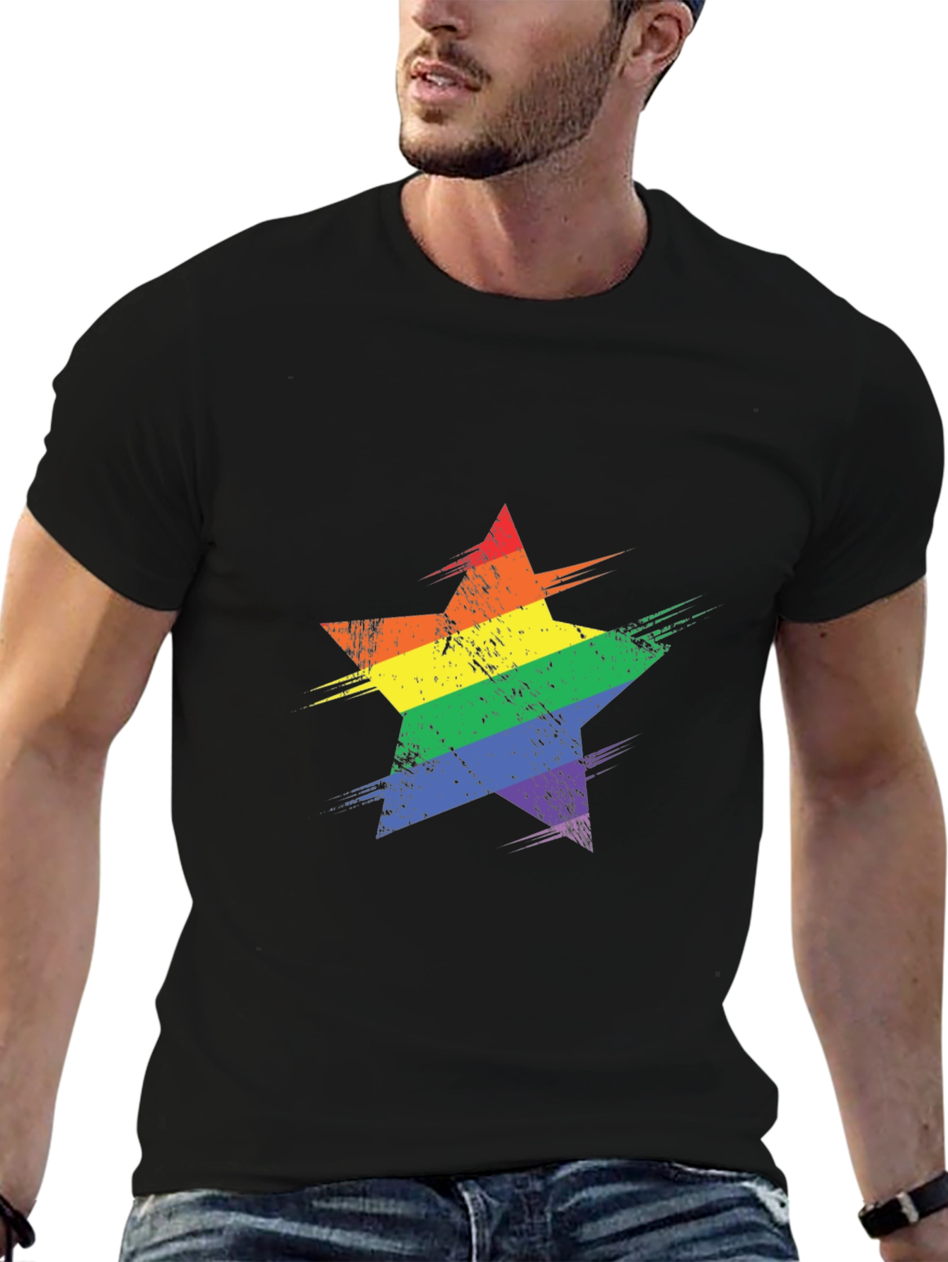 Rainbow Star Graphic Black T-Shirt