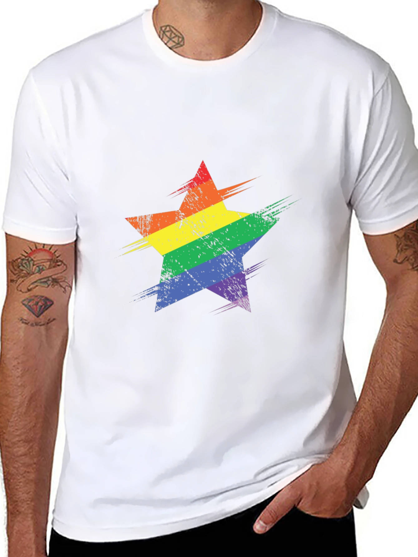 Rainbow Star Graphic Black T-Shirt