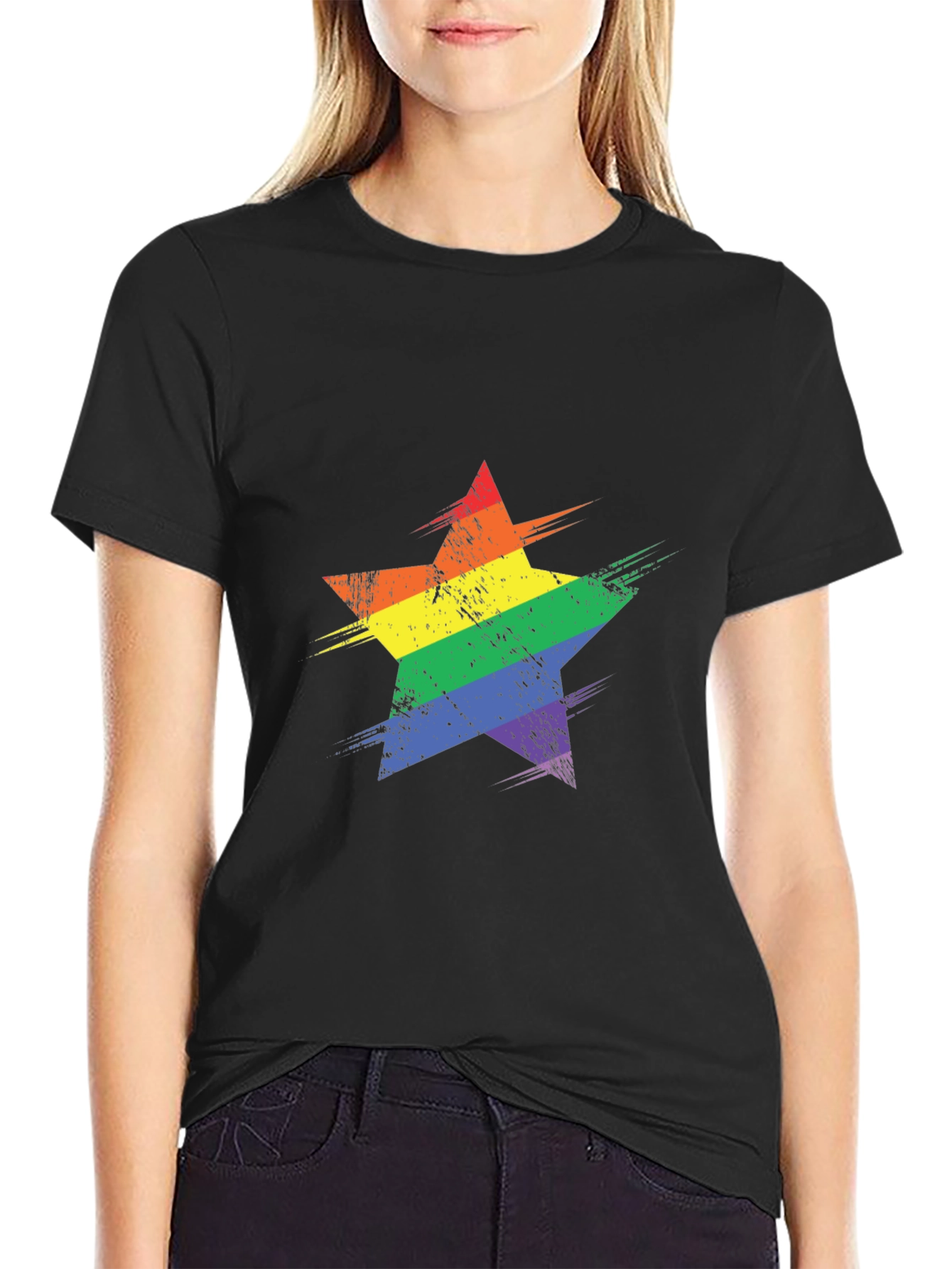 Rainbow Star Graphic Black T-Shirt