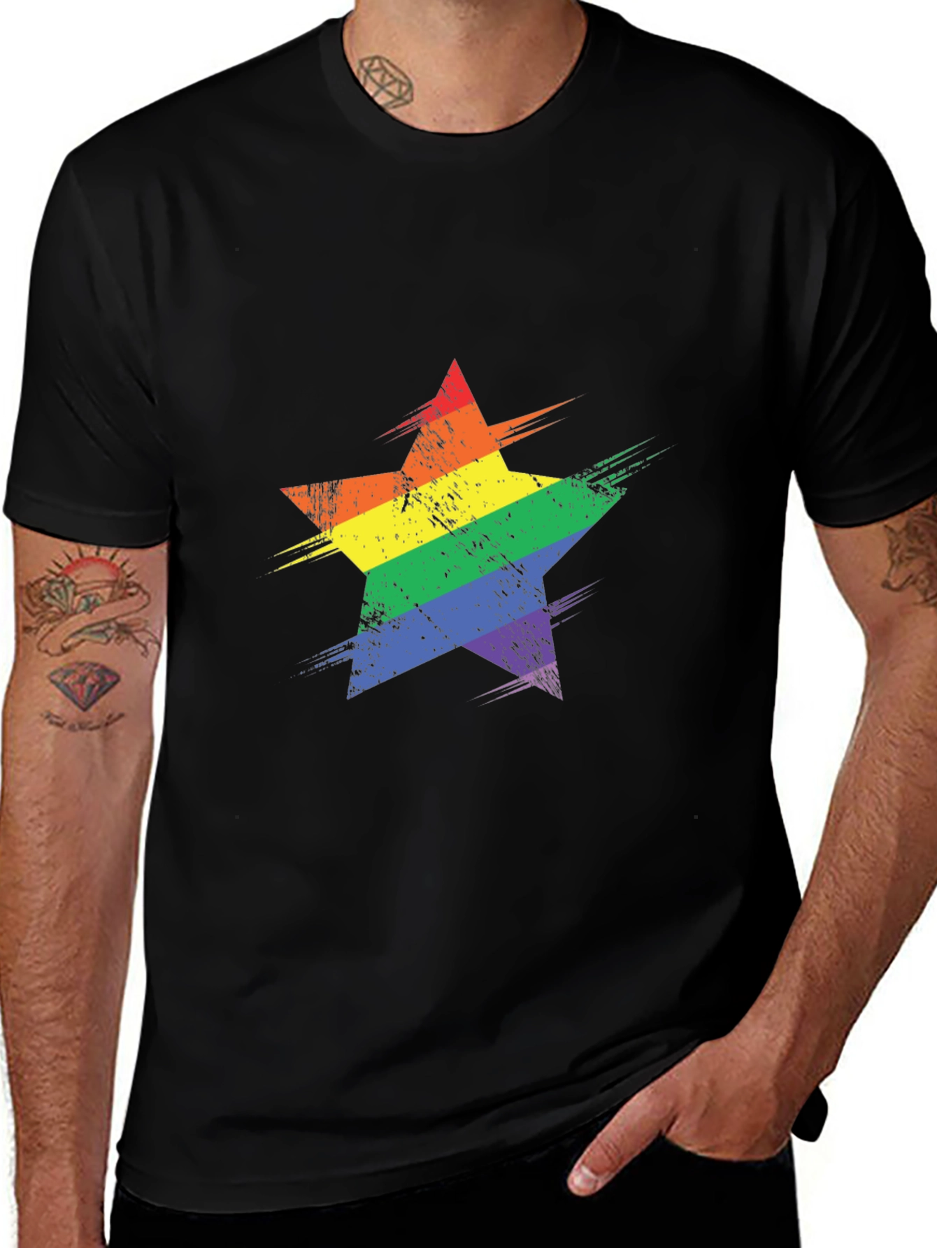 Rainbow Star Graphic Black T-Shirt