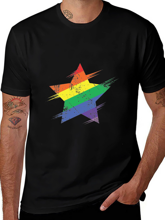 Rainbow Star Graphic Black T-Shirt