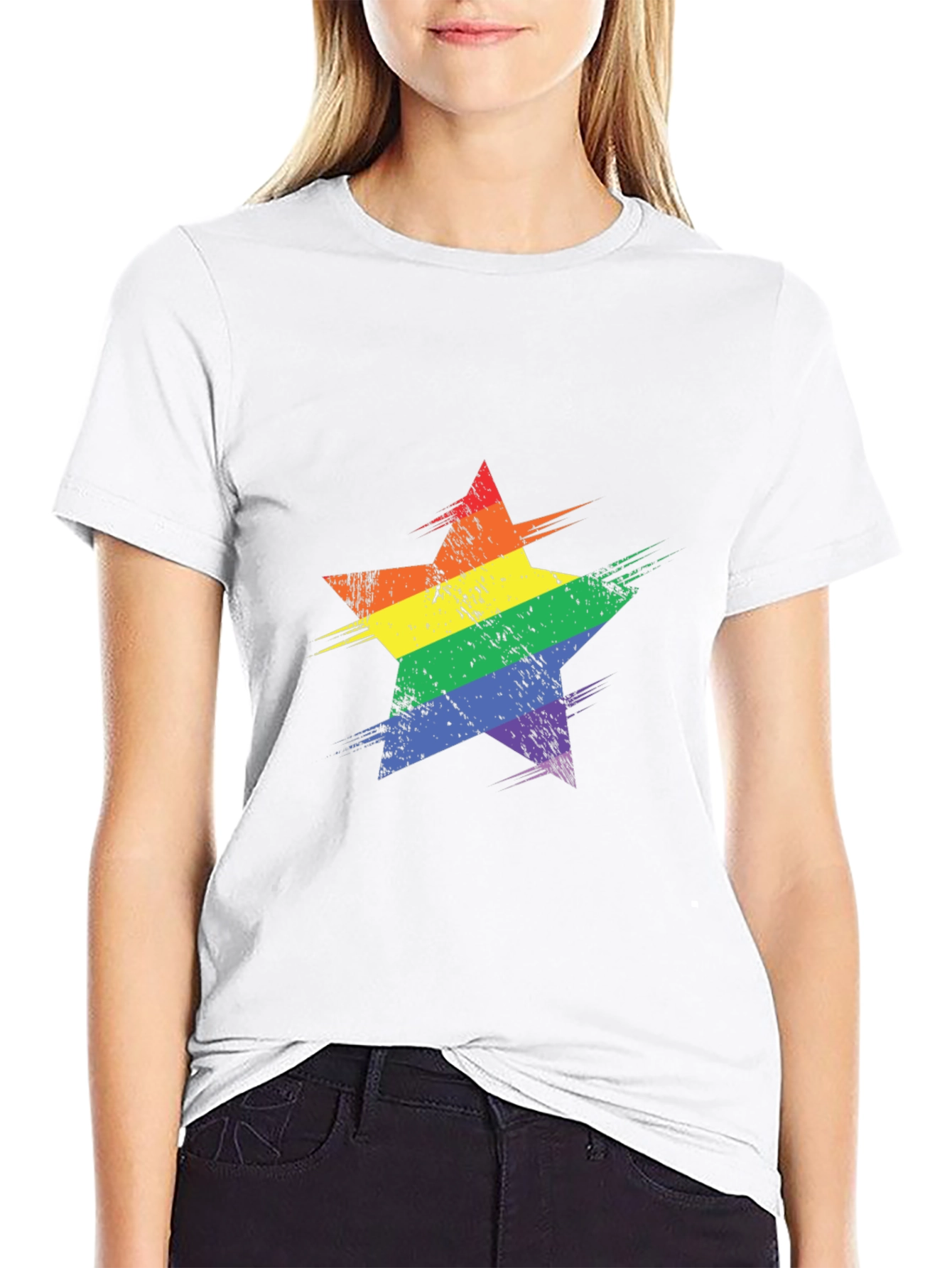 Rainbow Star Graphic Black T-Shirt