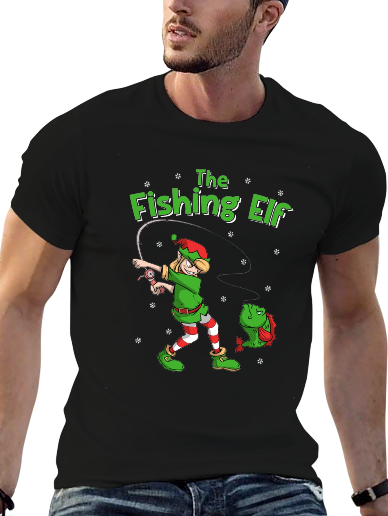 The Fishing Elf Graphic T-Shirt - Holiday Fun!