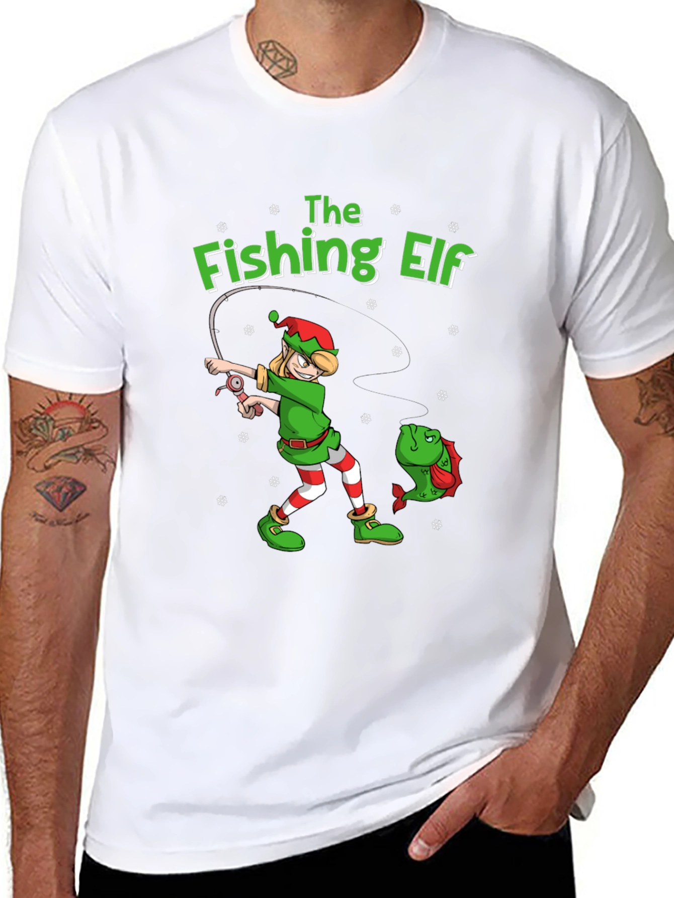 The Fishing Elf Graphic T-Shirt - Holiday Fun!