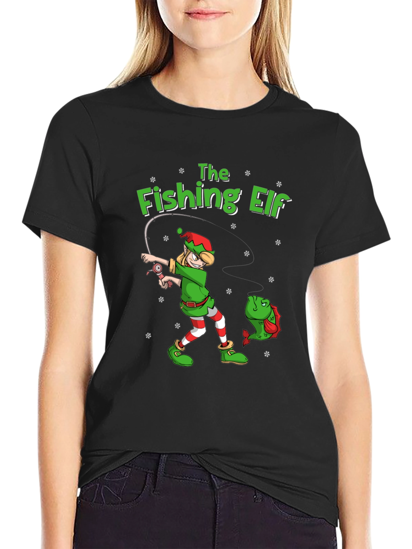 The Fishing Elf Graphic T-Shirt - Holiday Fun!