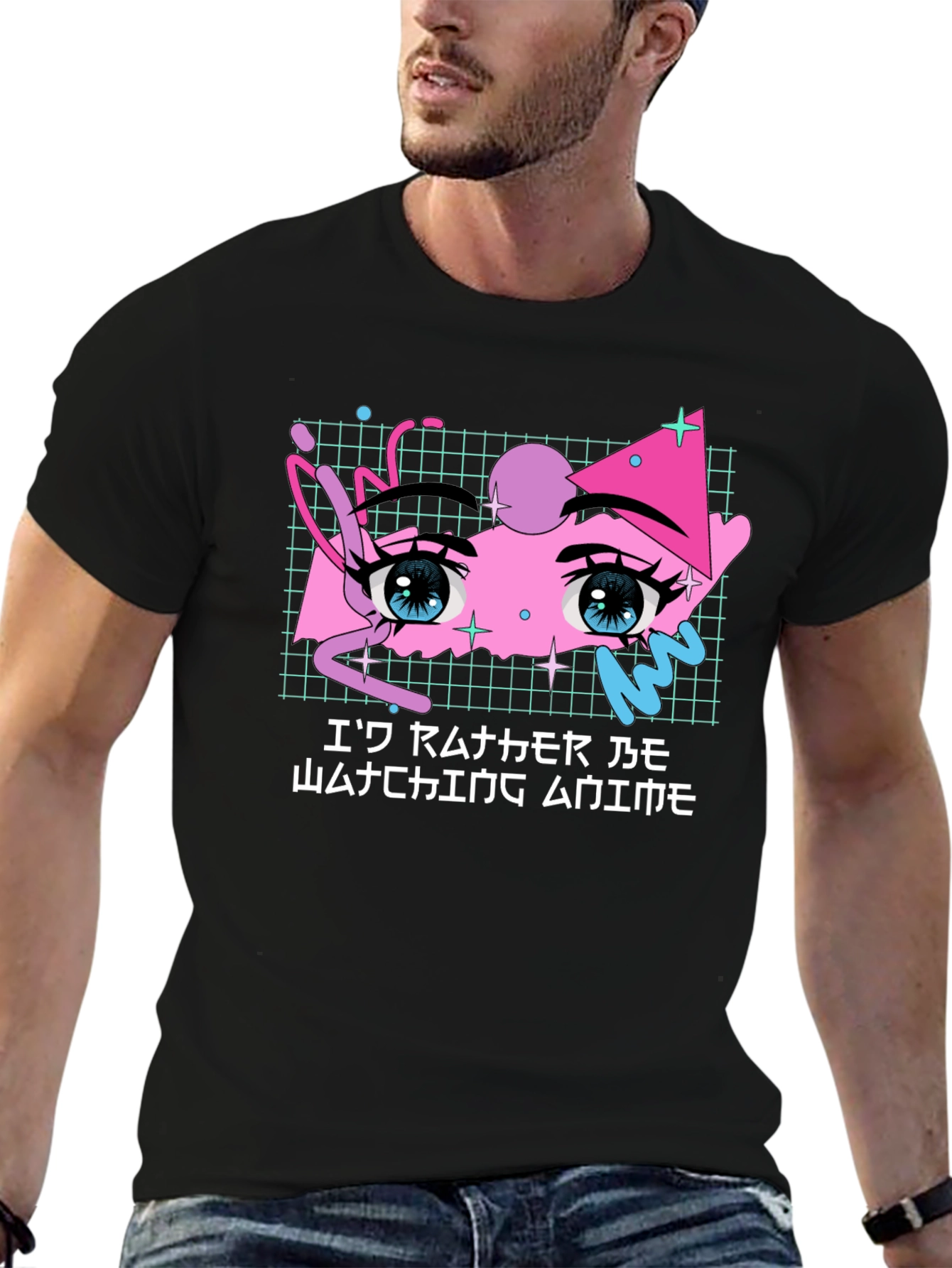 Anime Eyes Graphic Tee - Black