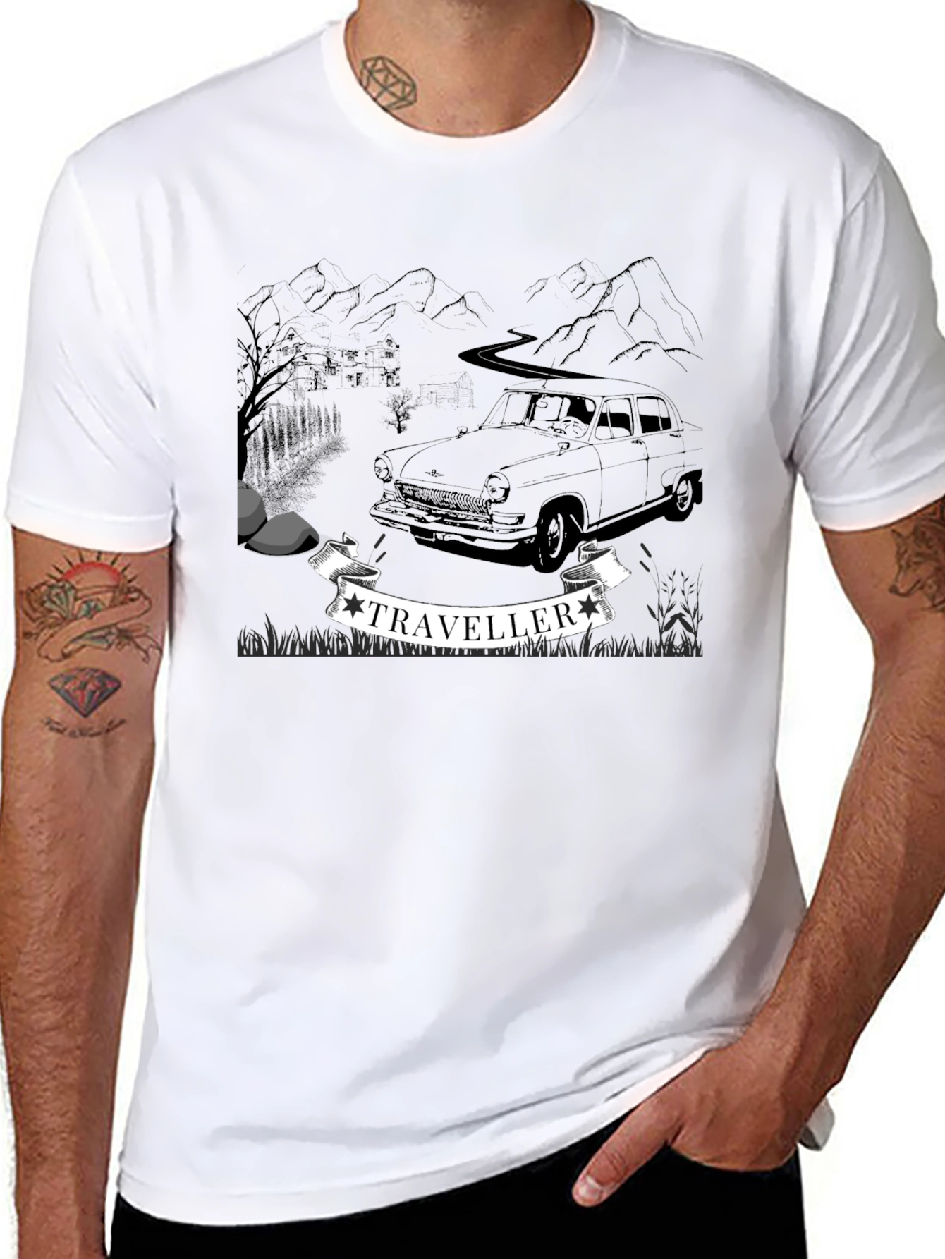 Traveller Graphic Tee - Retro Car Adventure Shirt