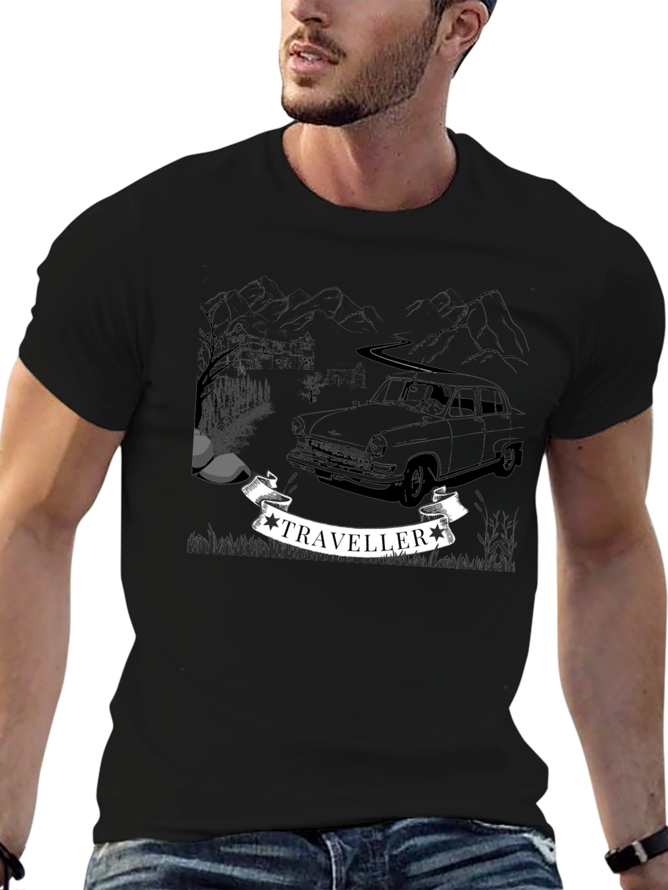 Traveller Graphic Tee - Retro Car Adventure Shirt