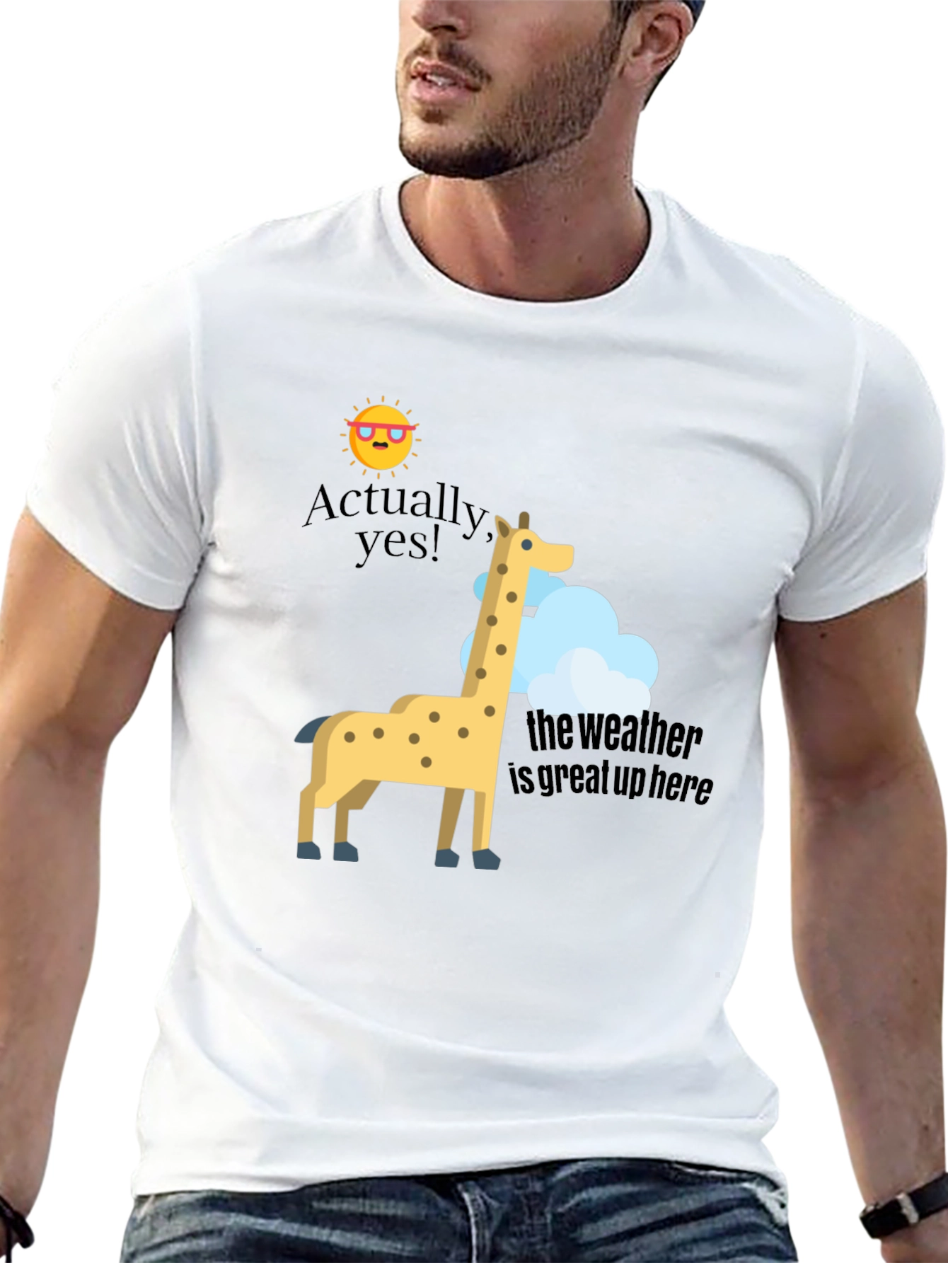 Funny Giraffe T-Shirt - Great Weather Up Here