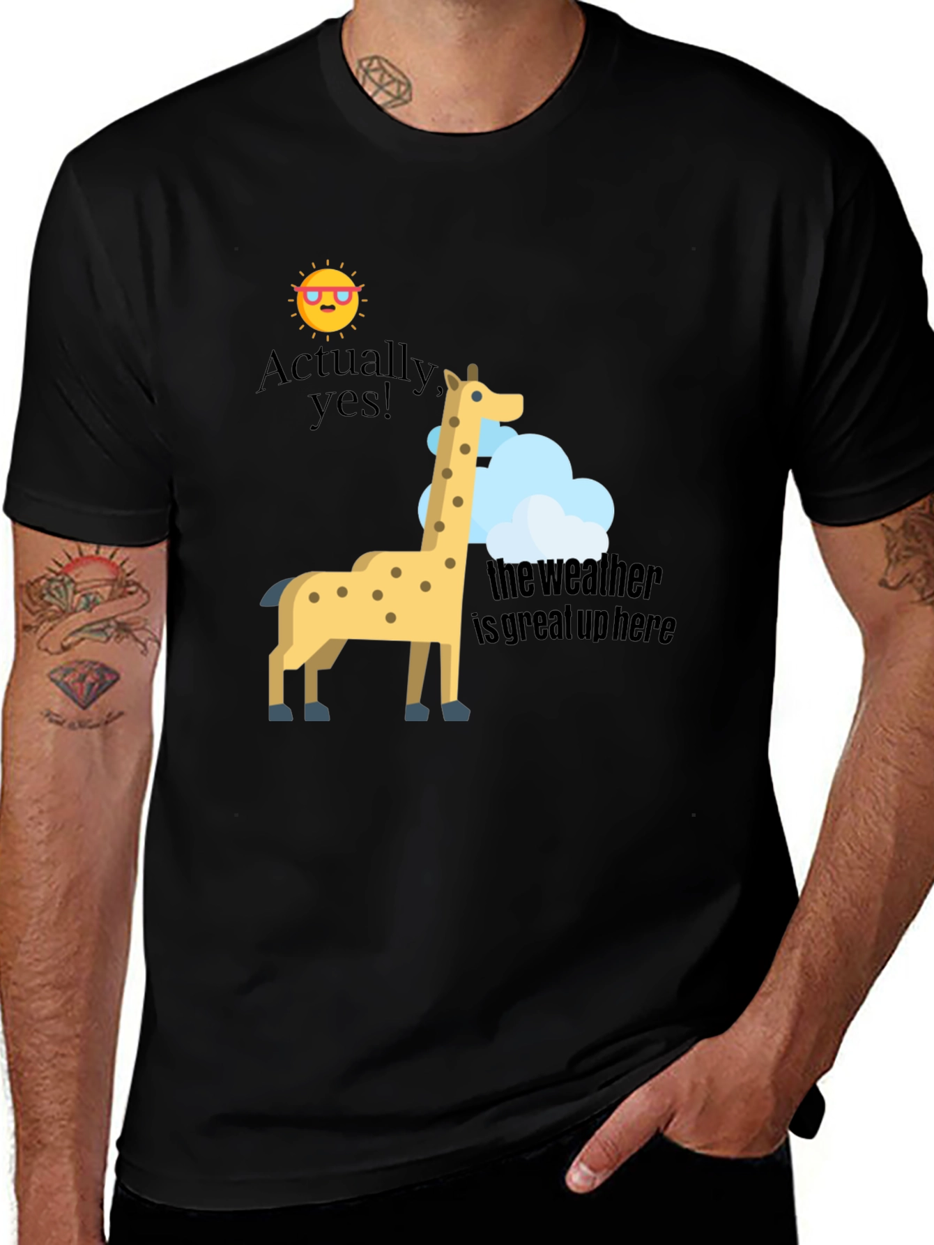 Funny Giraffe T-Shirt - Great Weather Up Here